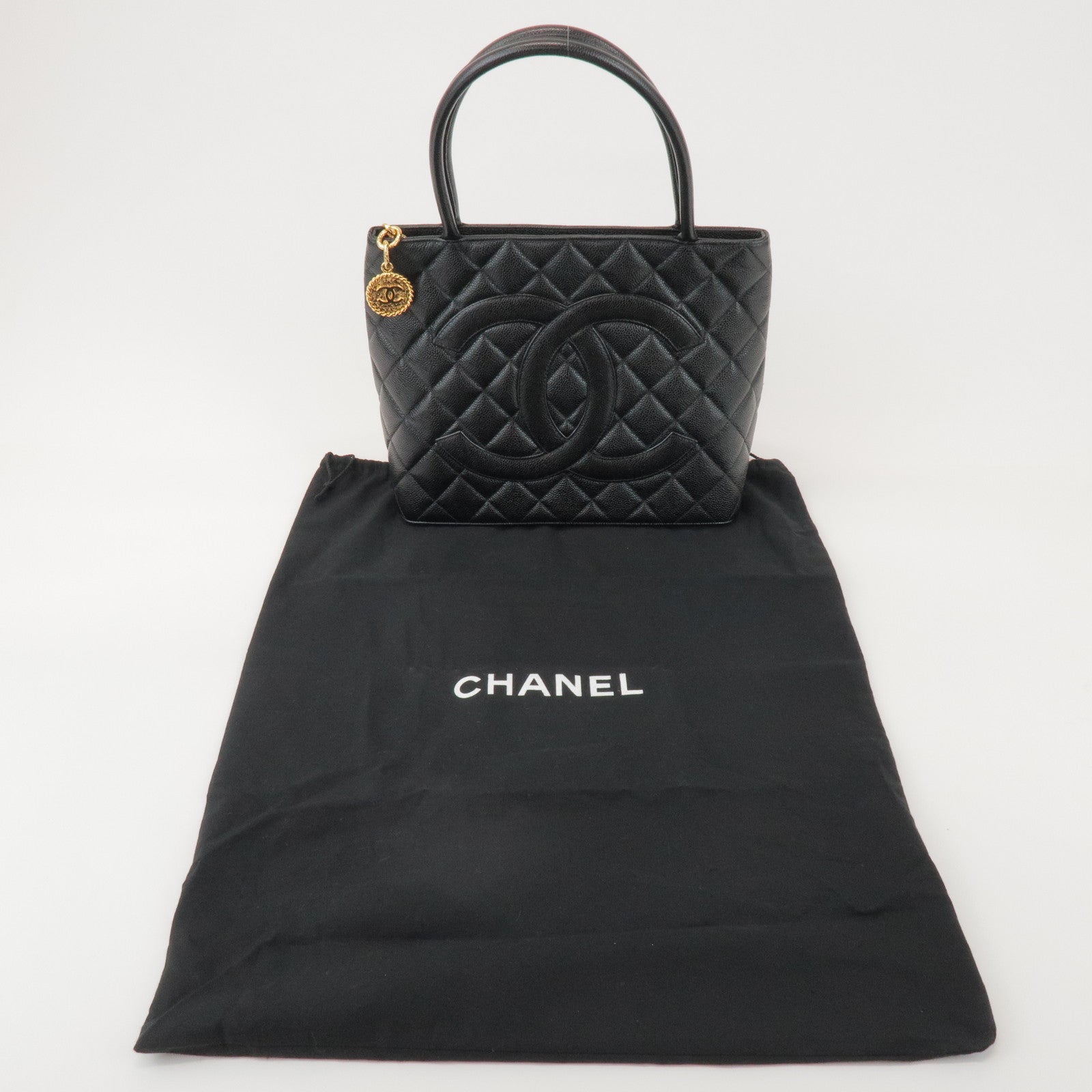 CHANEL Matelasse COCO Mark Caviarskin Medallion Tote Bag A01804