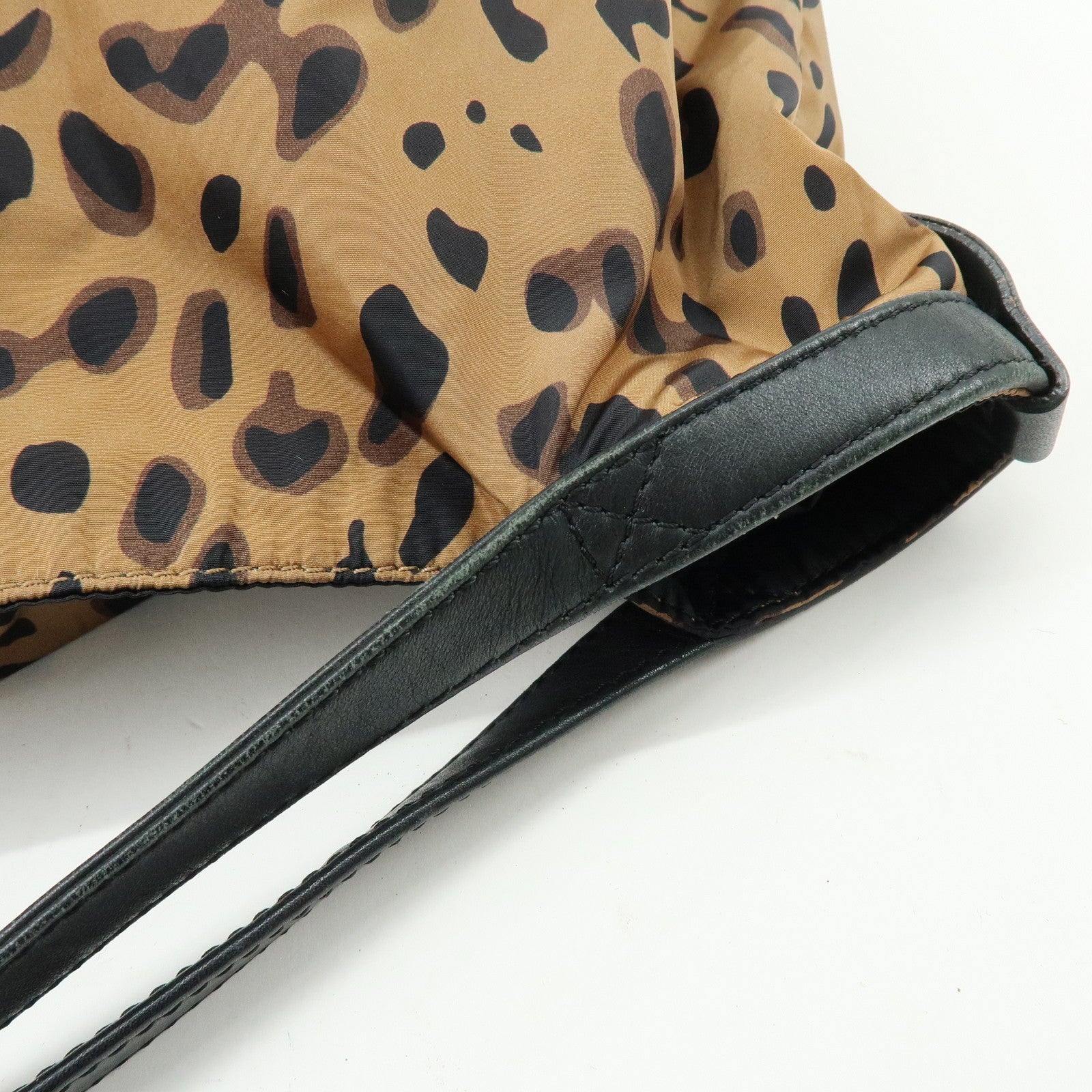 JIMMY CHOO Nylon Leather Shoulder Bag Hand Bag Animal Print Brown