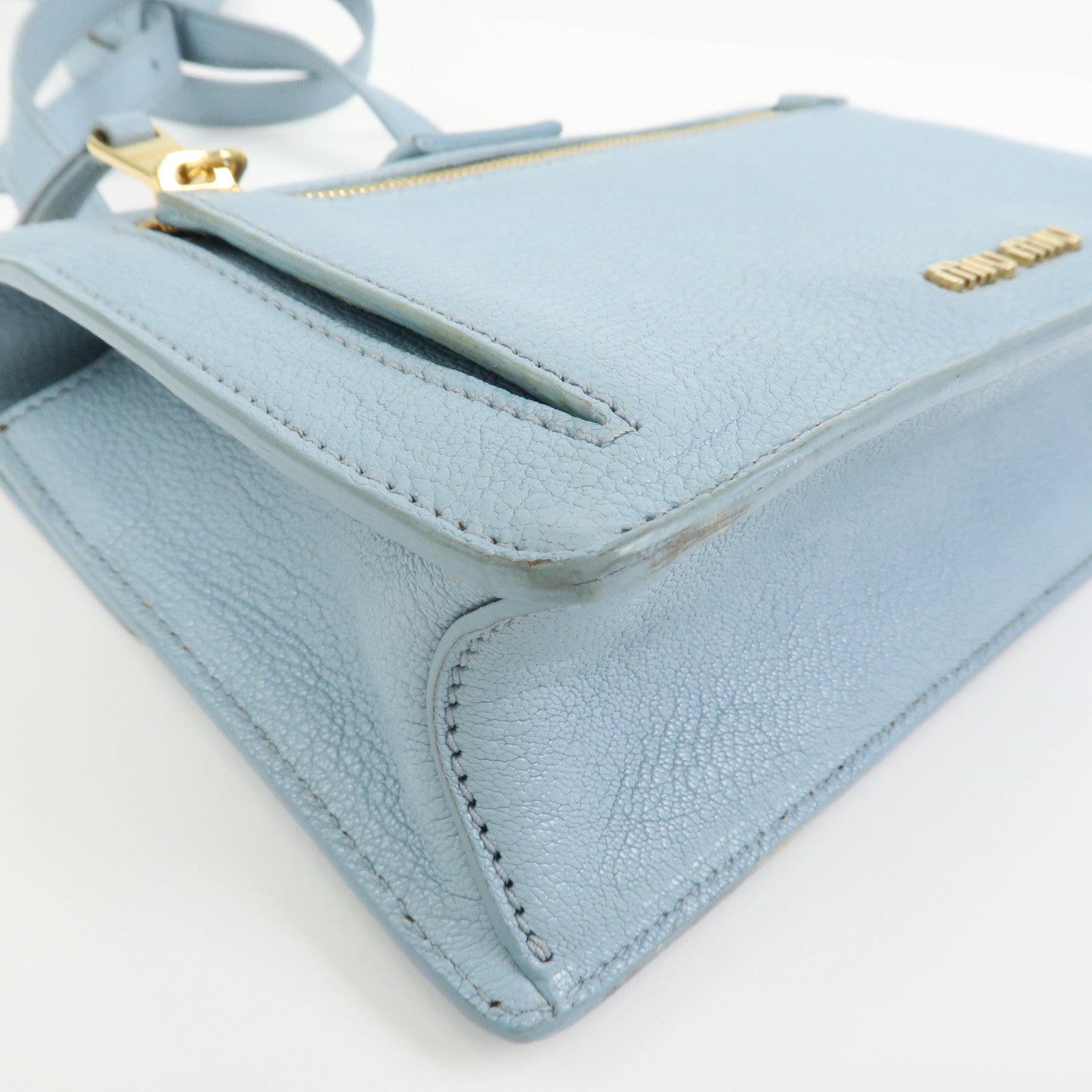 MIU MIU Leather Shoulder Bag Crossbody Bag Light Blue