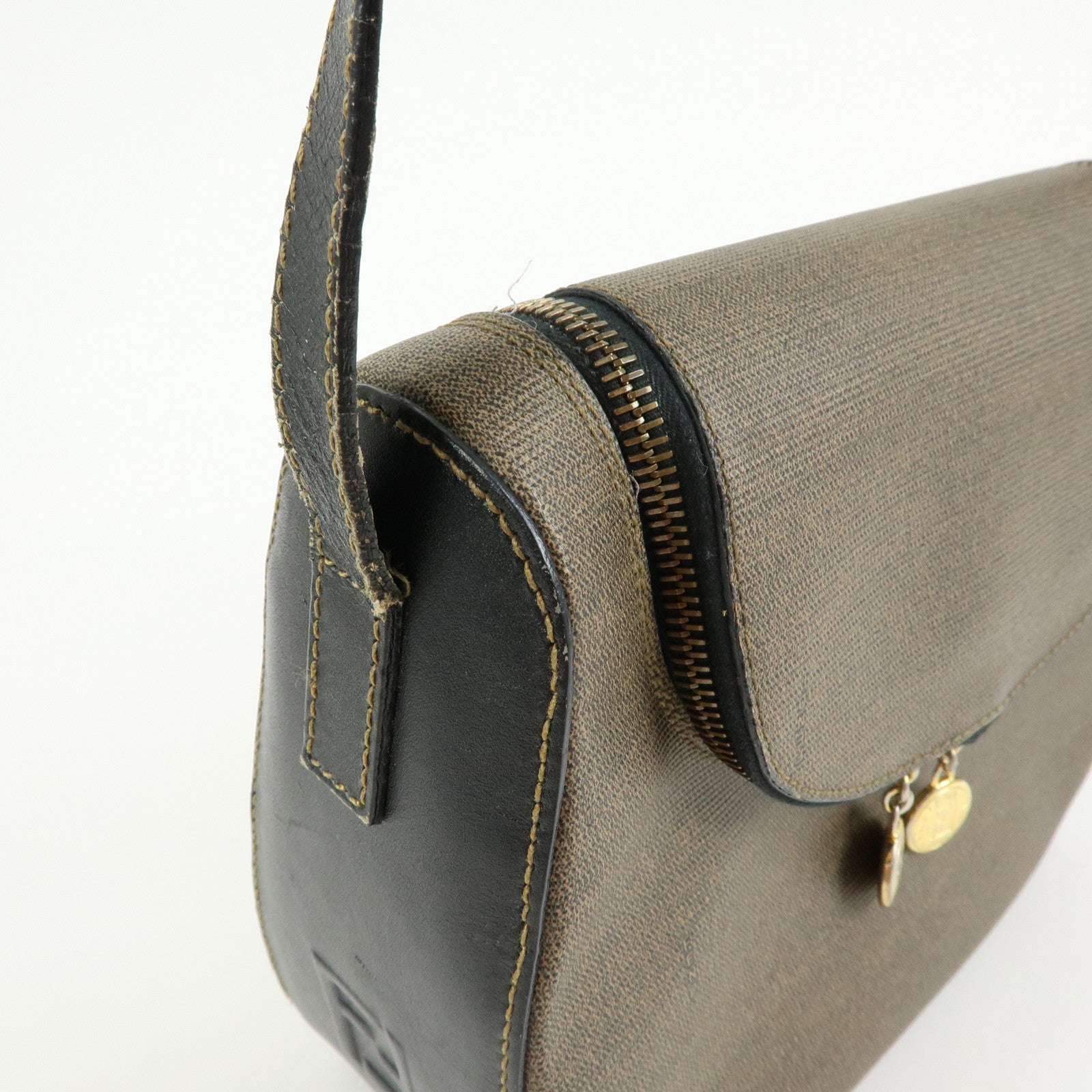 FENDI PVC Canvas Leather Shoulder Bag Crossbody Bag Brown 25933