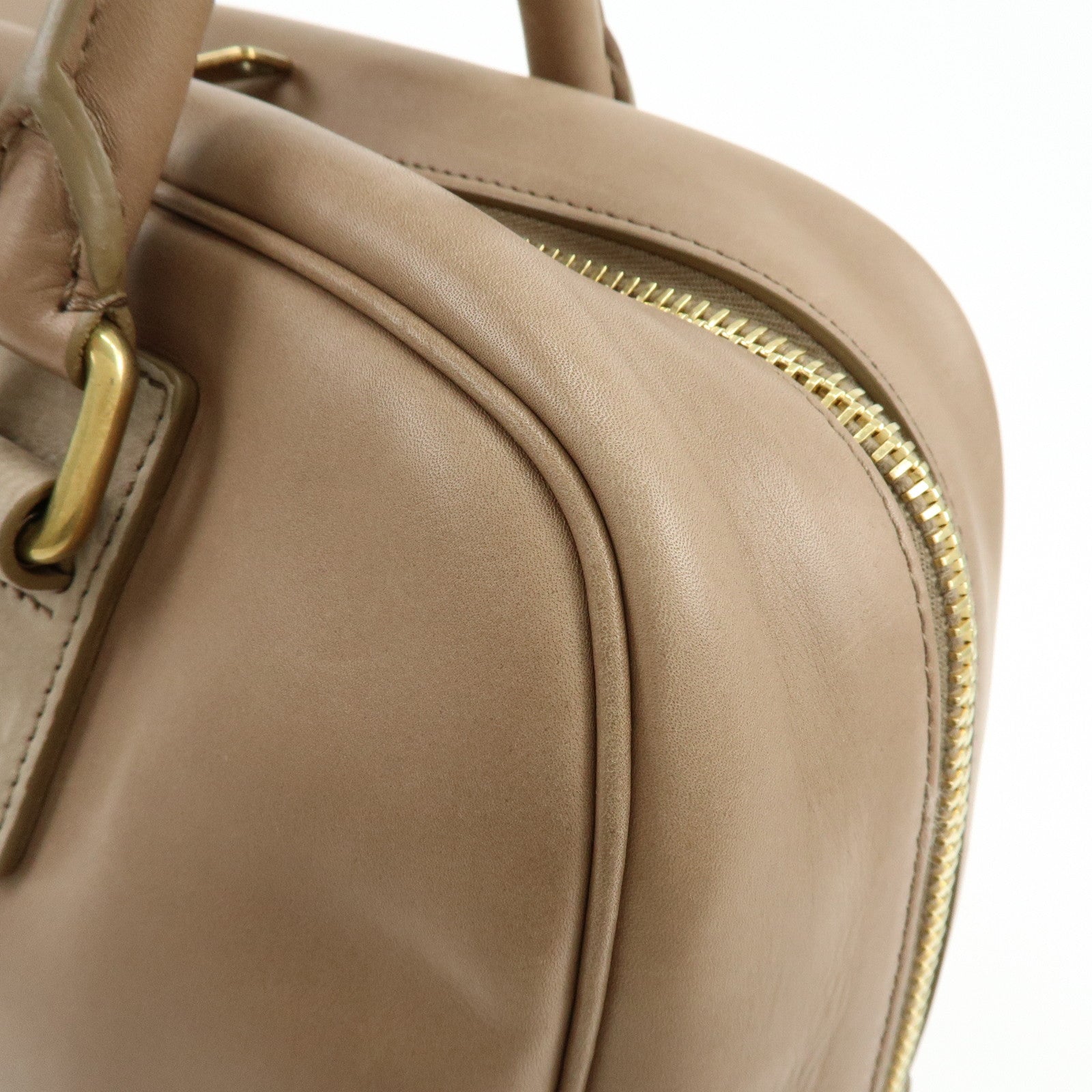 CELINE Leather Suede Hand Bag Boston Bag Beige