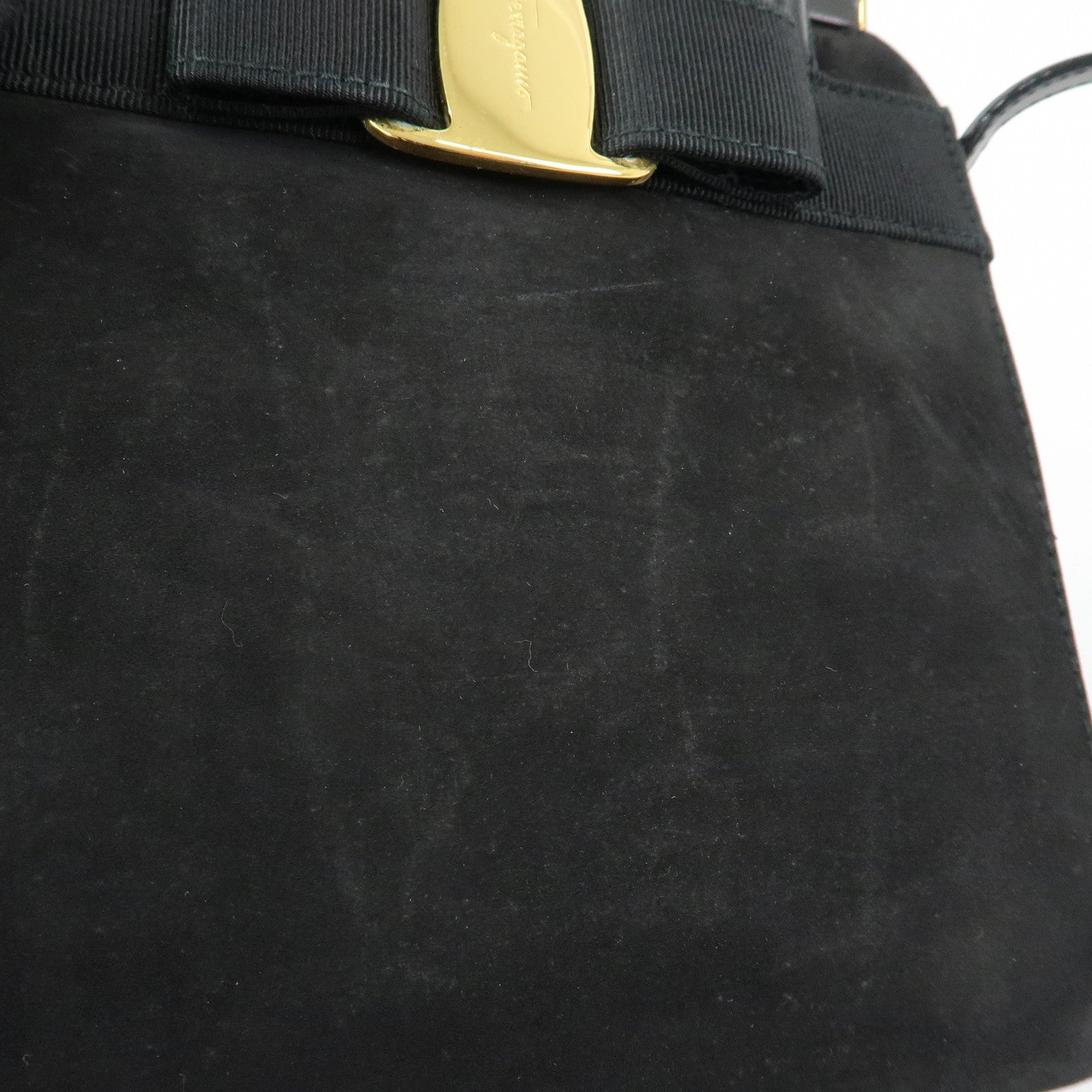 Ferragamo Varra Ribbon Suede Leather 2Way Bag Hand Bag Black