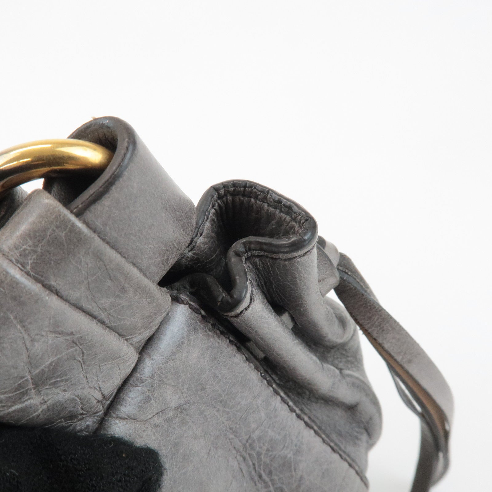 MIU MIU Leather 2Way Shoulder Bag Hand Bag Gray RT0383 Used