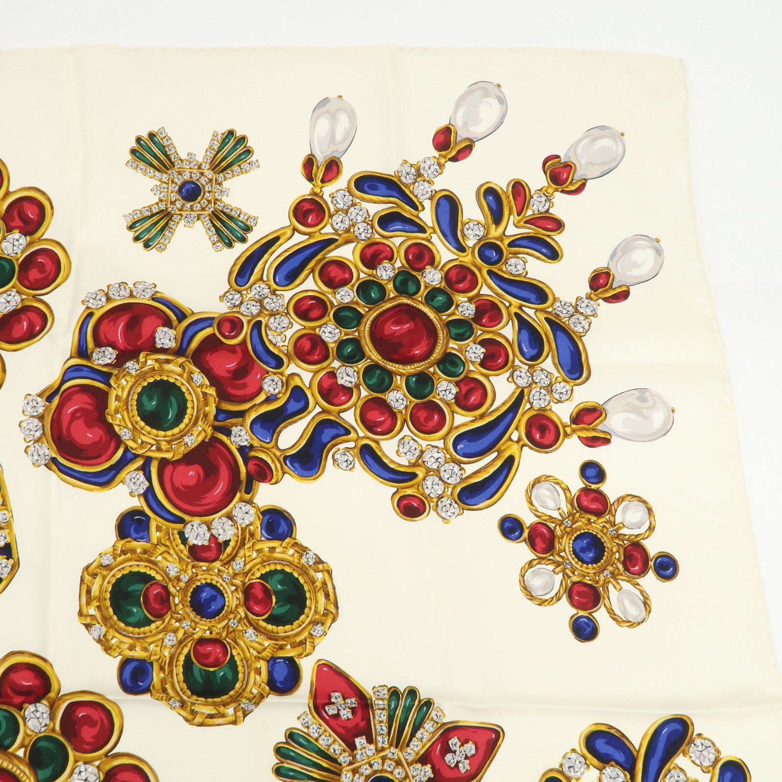 CHANEL Silk 100% Gripoix 86×86 Scarf Ivory Multicolor