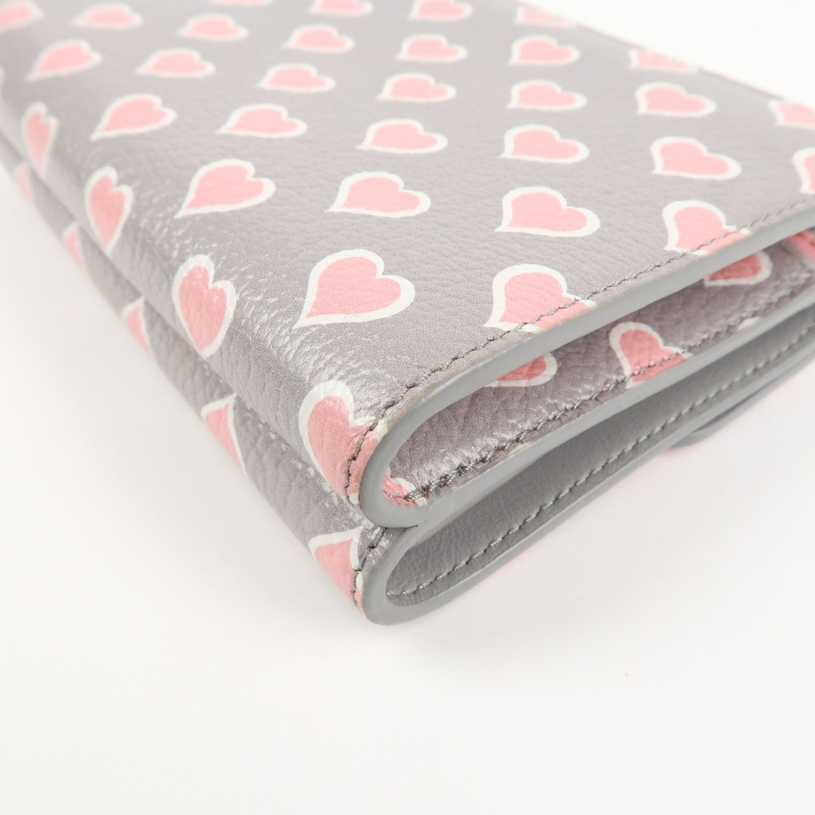 MIU MIU Leather Heart BI-fold Wallet Pink Gray Gold Hardware 5ML014 Used