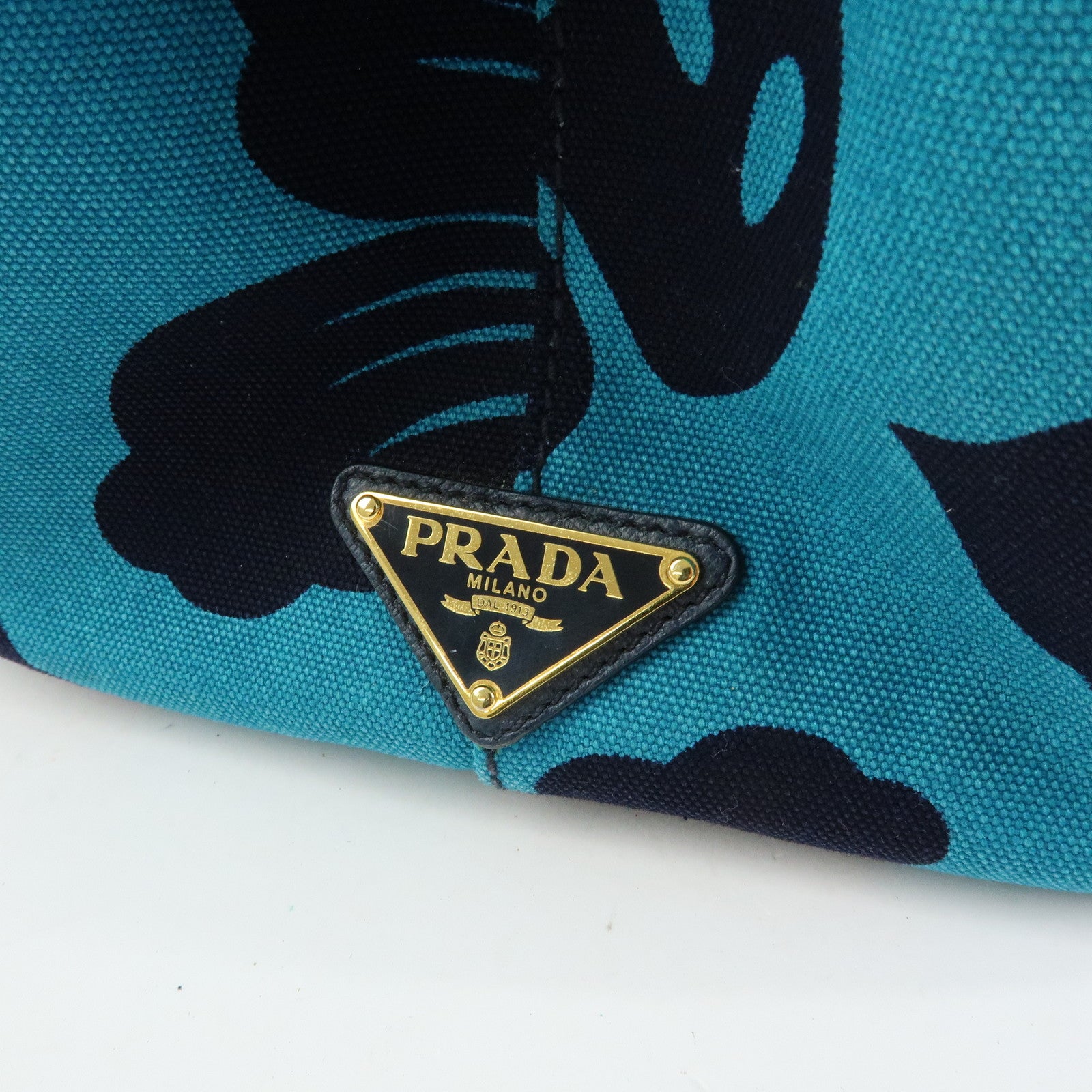 PRADA Triangle Logo Canapa Canvas 2Way Hand Bag Leaves B2642B