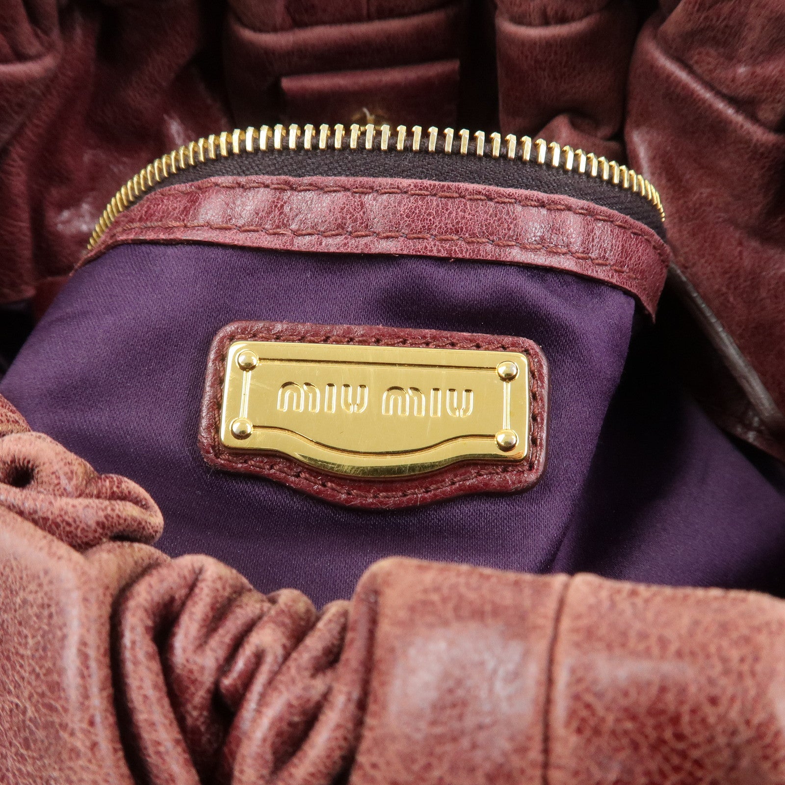 MIU MIU Logo Leather 2Way Bag Hand Bag Shoulder Bag Bordeaux