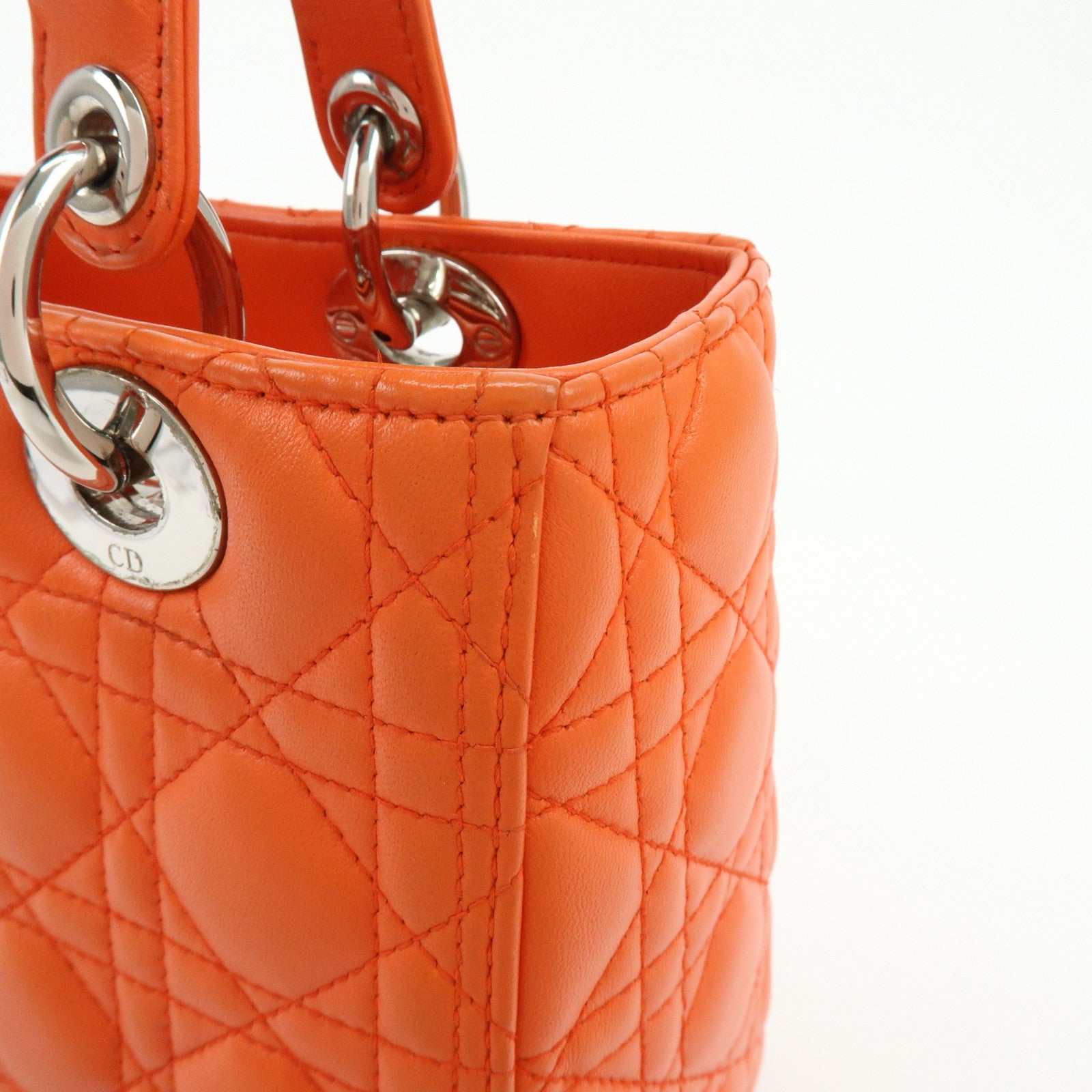 Christian Dior Lady Dior Cannage 2Way Hand Bag Shoulder Bag Orange