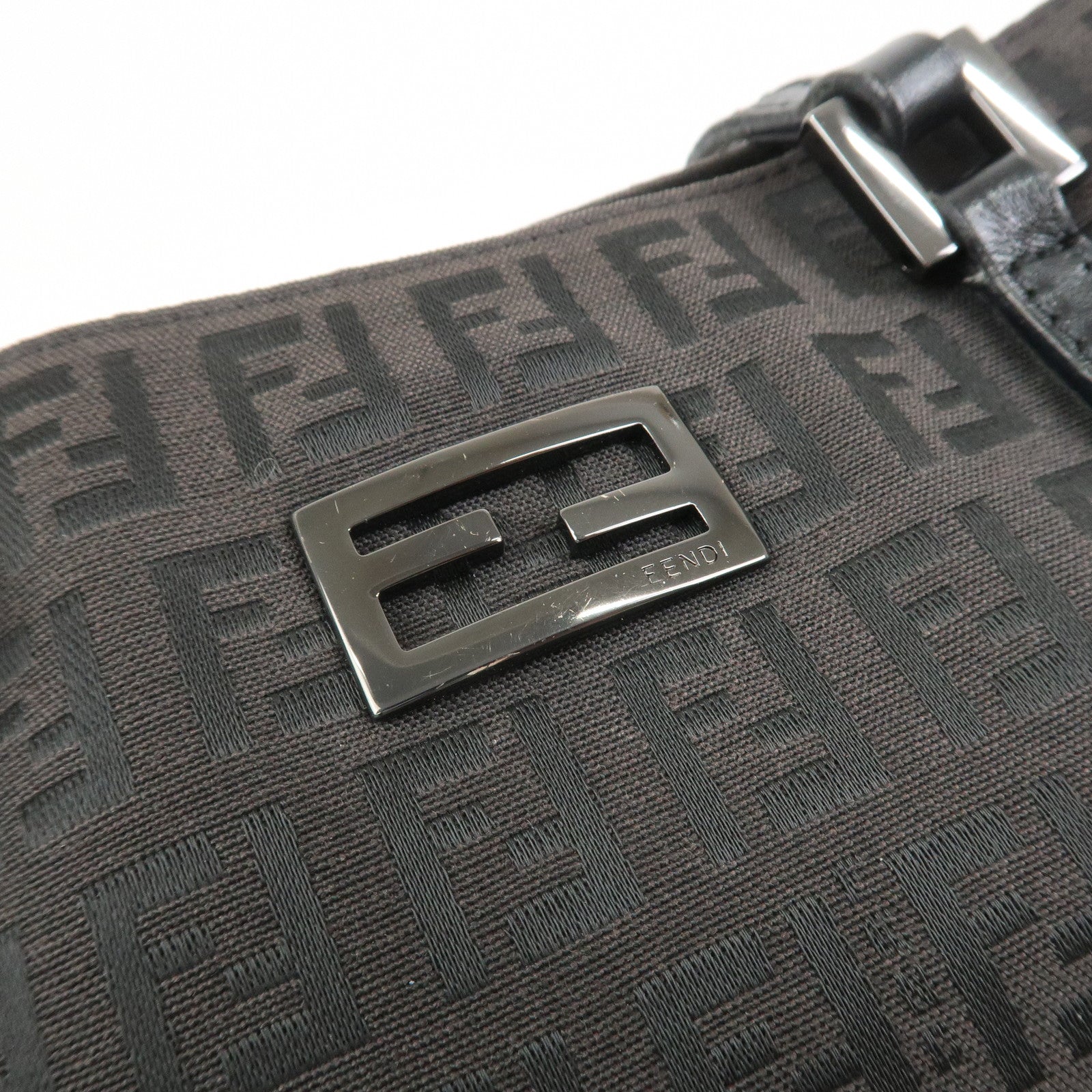 FENDI Zucchino Canvas Leather Hand Bag Tote Bag Dark Brown 8BH132