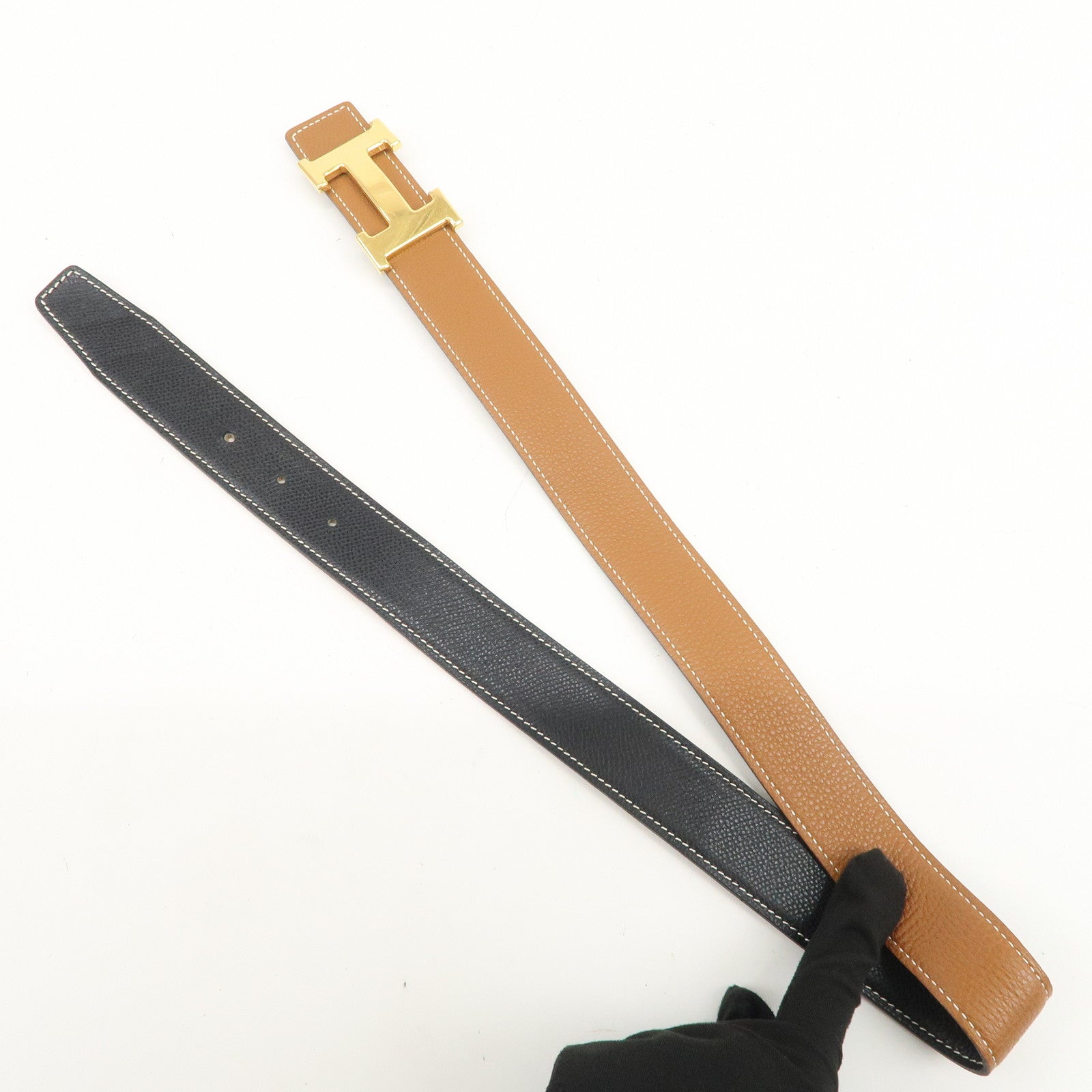 HERMES H Buckle Reversible Constance Leather Belt F Stamped