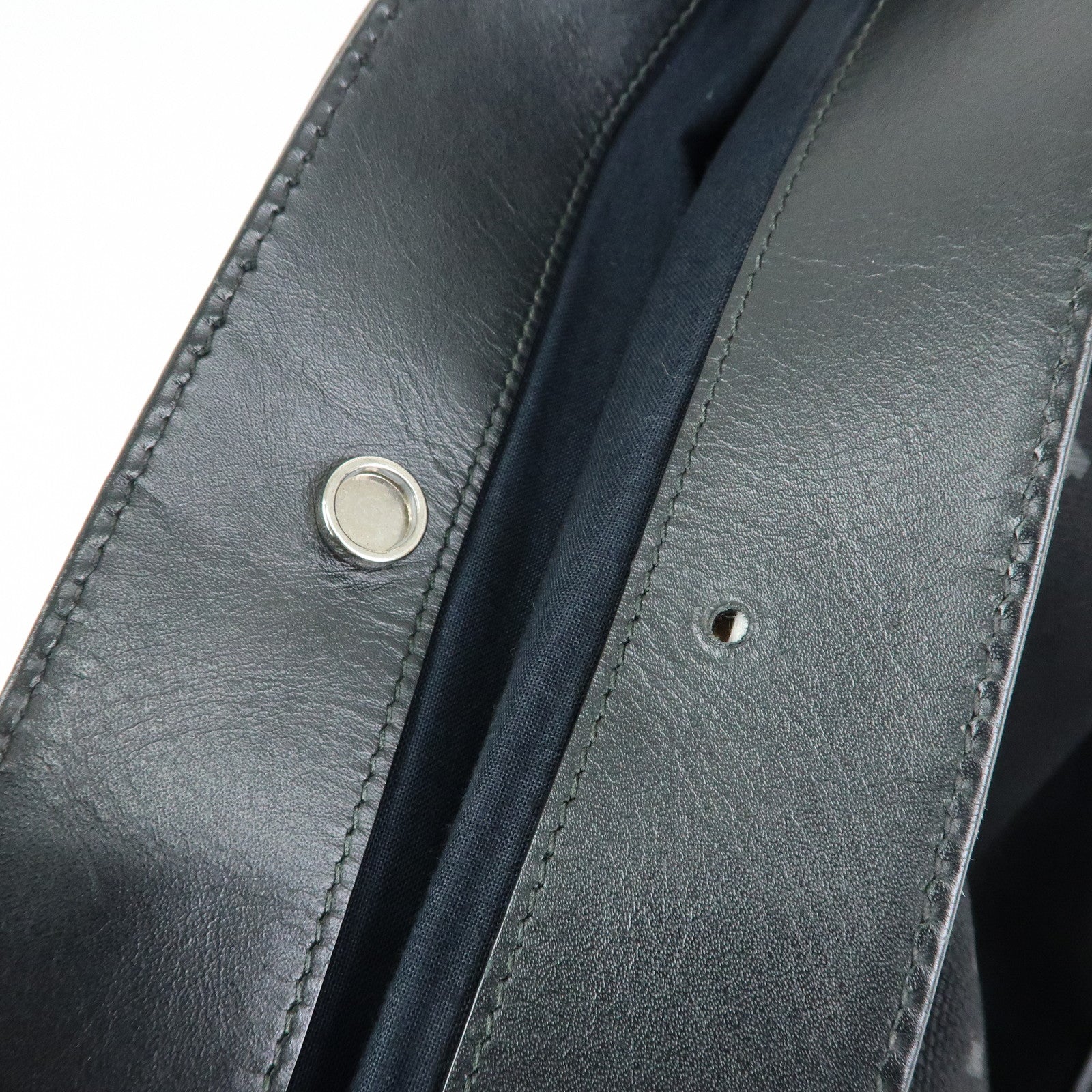 BALENCIAGA Navy Tote Canvas Leather Tote Bag Hand Bag Black 374767