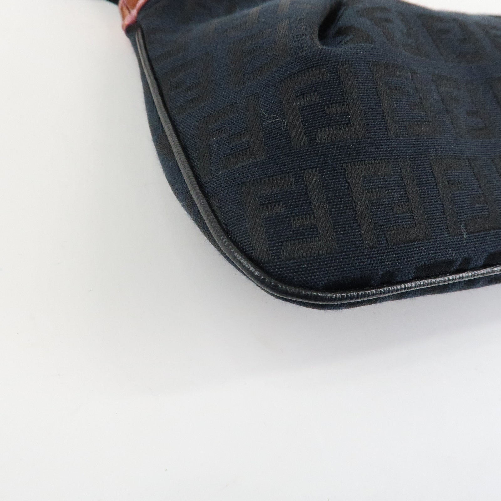 FENDI Zucchino Canvas Leather Chain Hand Bag Black Pink 8BR594 Used