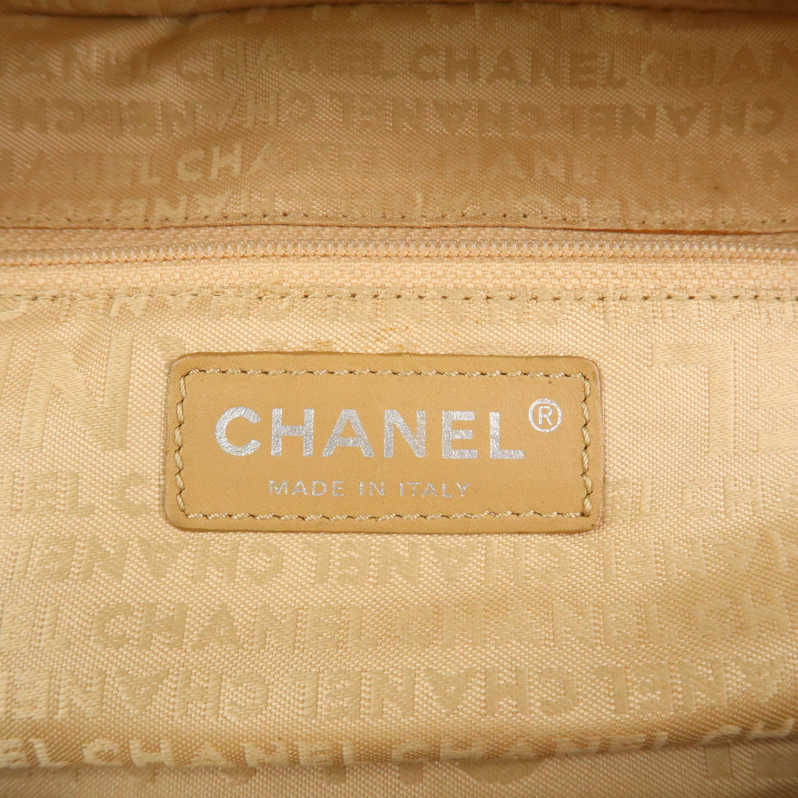 CHANEL Punching COCO Mark Caviarskin Hand Bag Beige