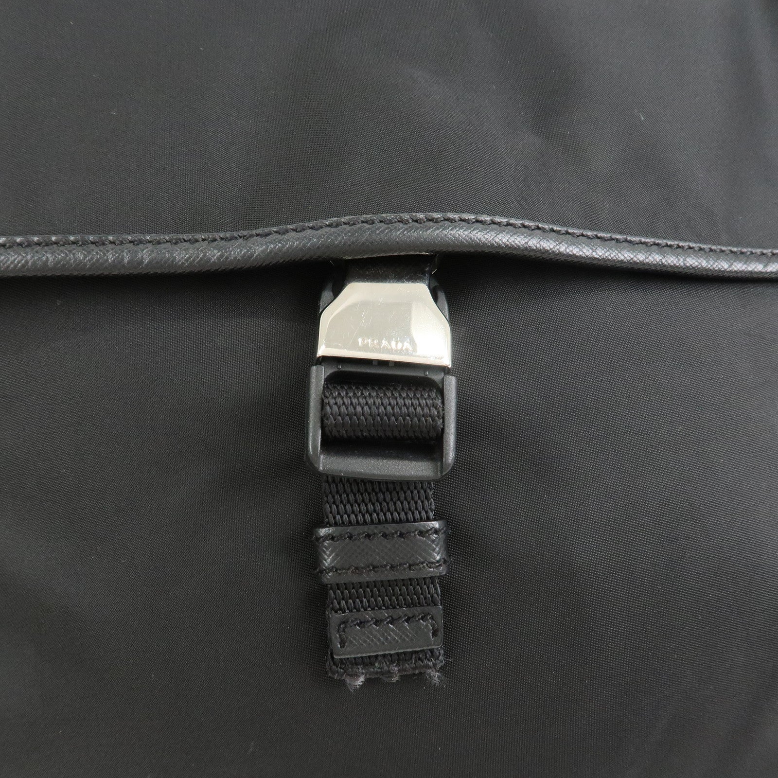 PRADA Nylon Saffiano Leather Shoulder Bag Black VA0269