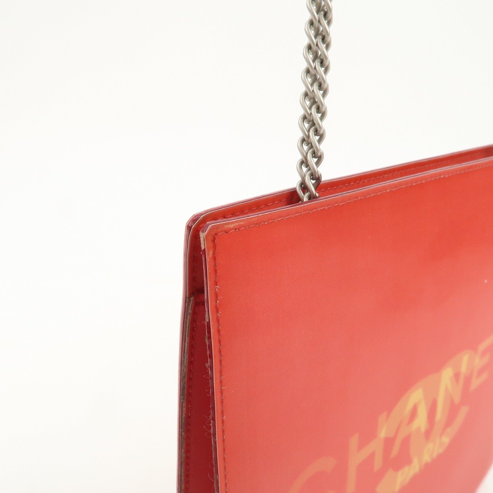 CHANEL COCO Mark Nylon Hologram Chain Shoulder Bag Hand Bag Red