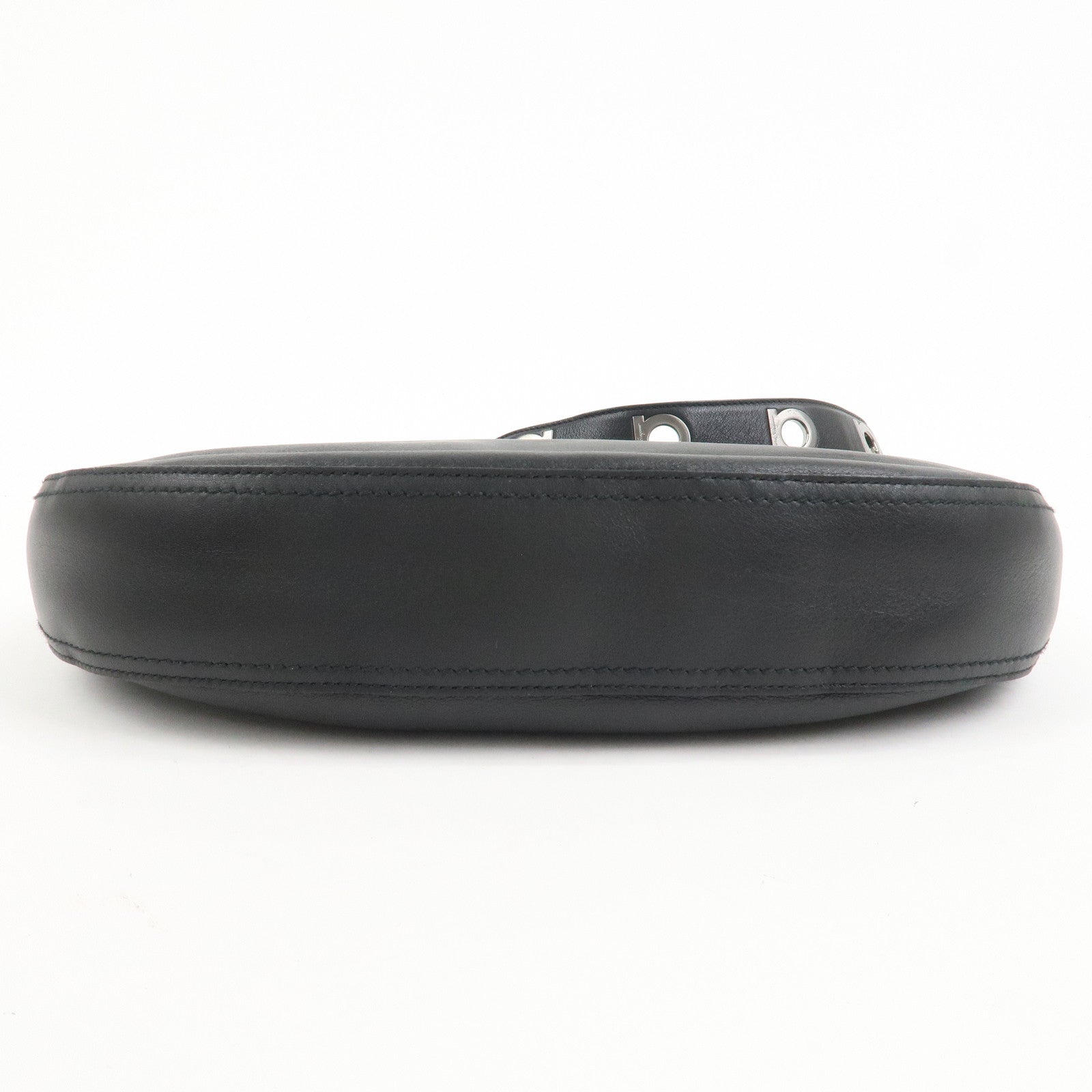 Ferragamo Gancini Leather Shoulder Bag Hand Bag Black