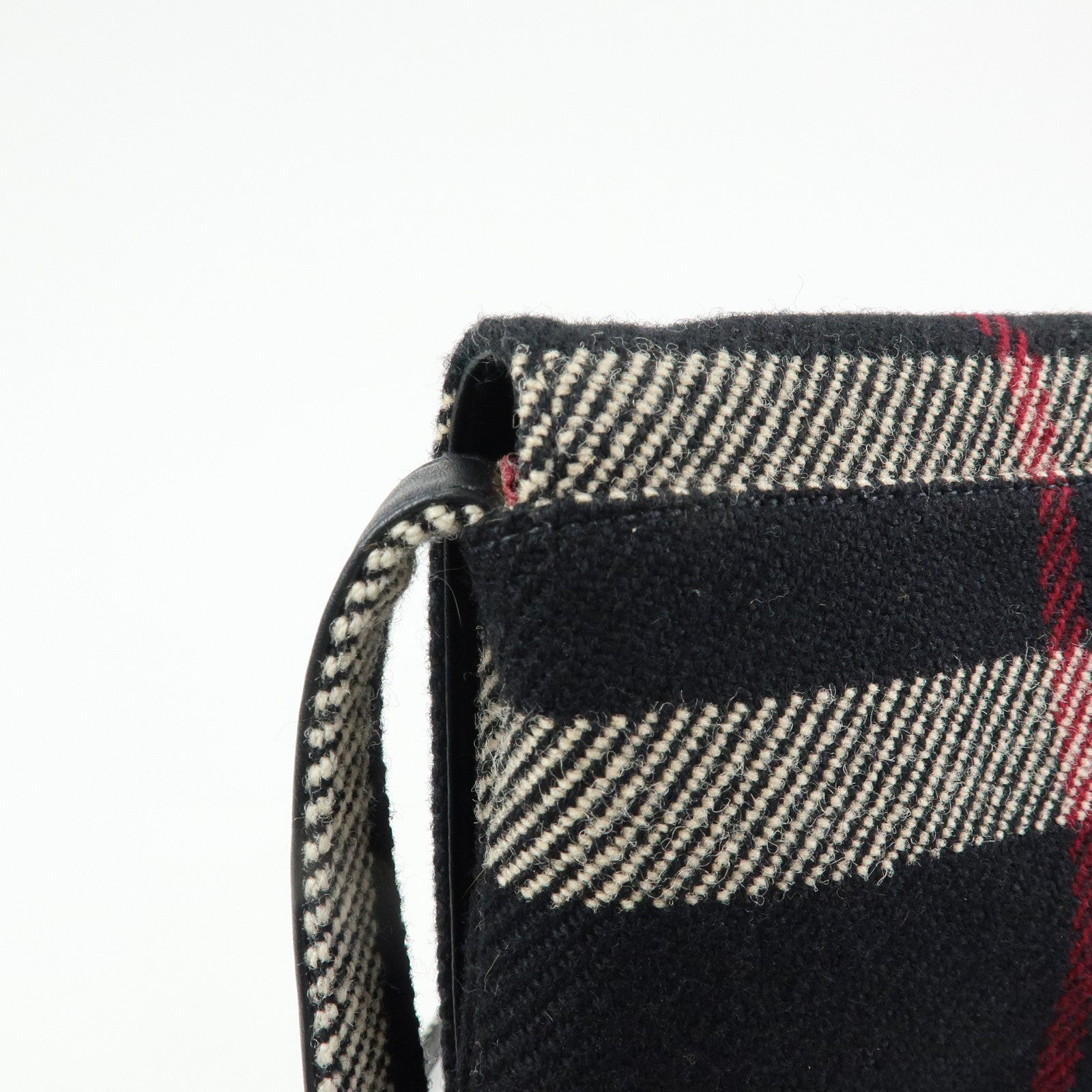 BURBERRY Plaid Wool Leather Shoulder Bag Crossbody Bag Black