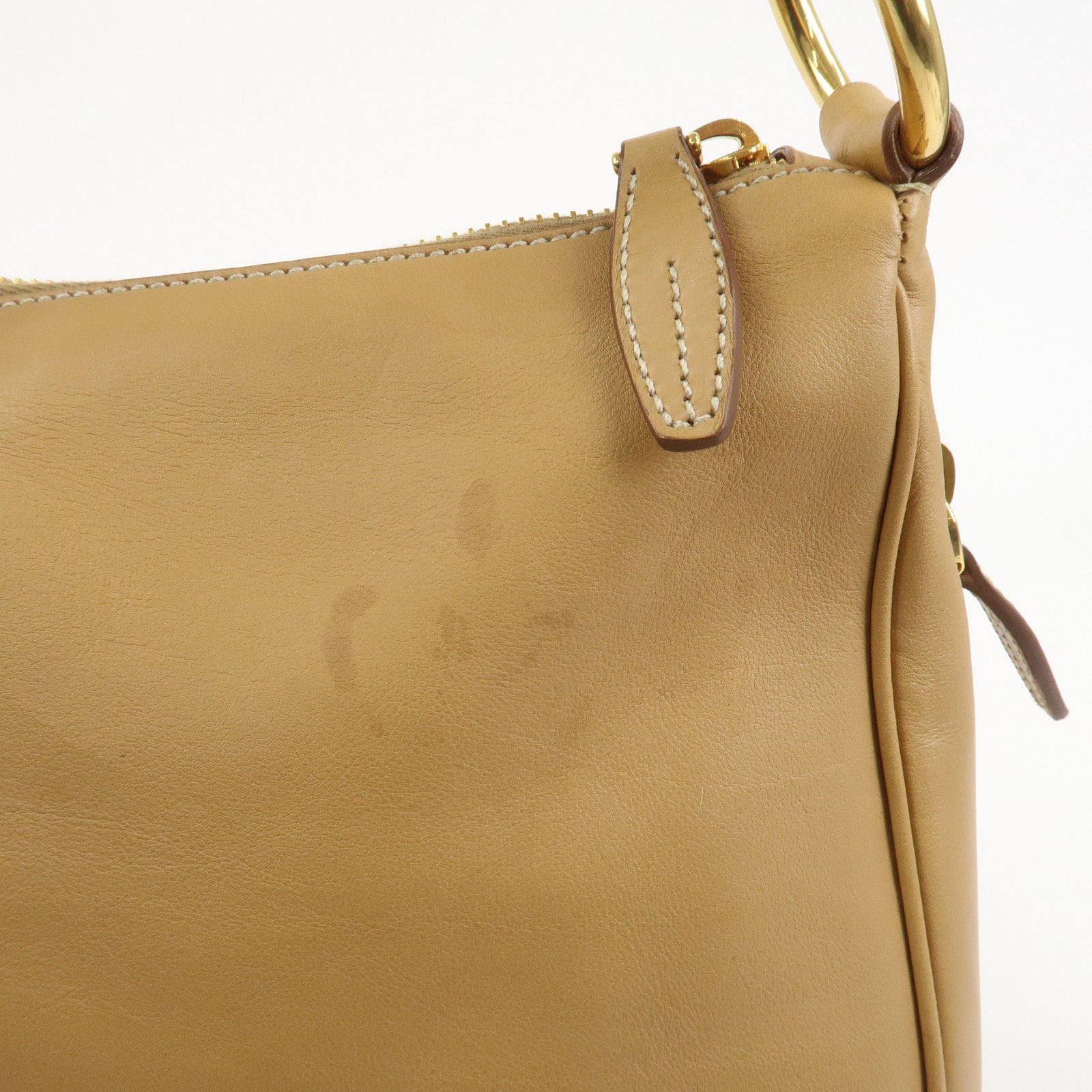 PRADA Triangle Logo Leather Shoulder Bag Hand Bag Camel