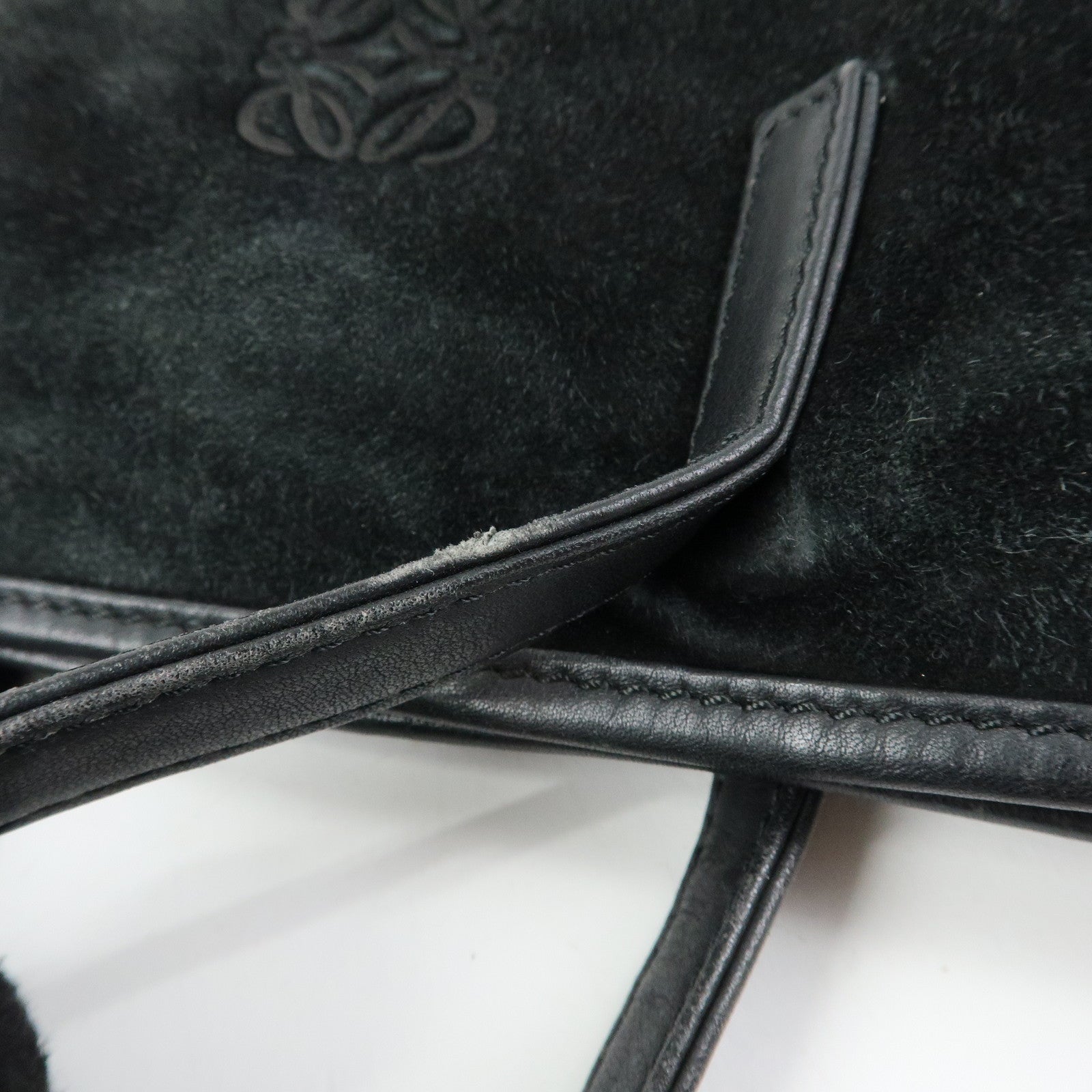 LOEWE Anagram Suede Leather Hand Bag Tote Bag Black