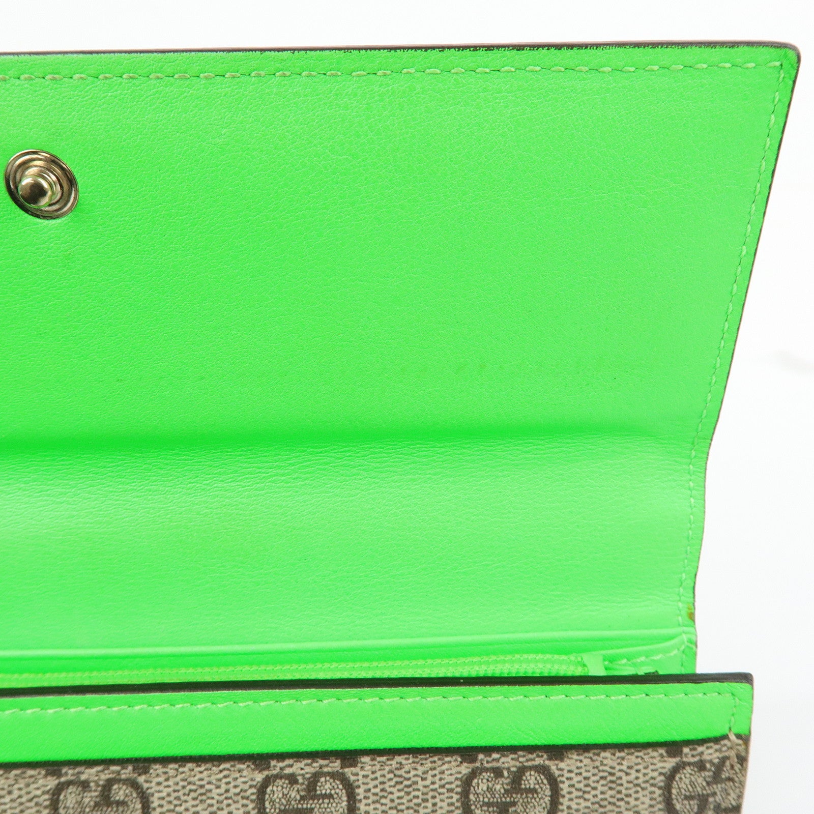 GUCCI GG Supreme Leather Long Flap Wallet Beige Green 323223