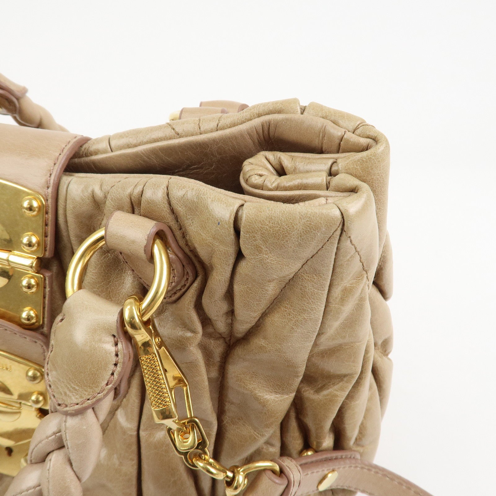 MIU MIU Matelasse Leather 2Way Bag Hand Bag Shoulder Bag Beige