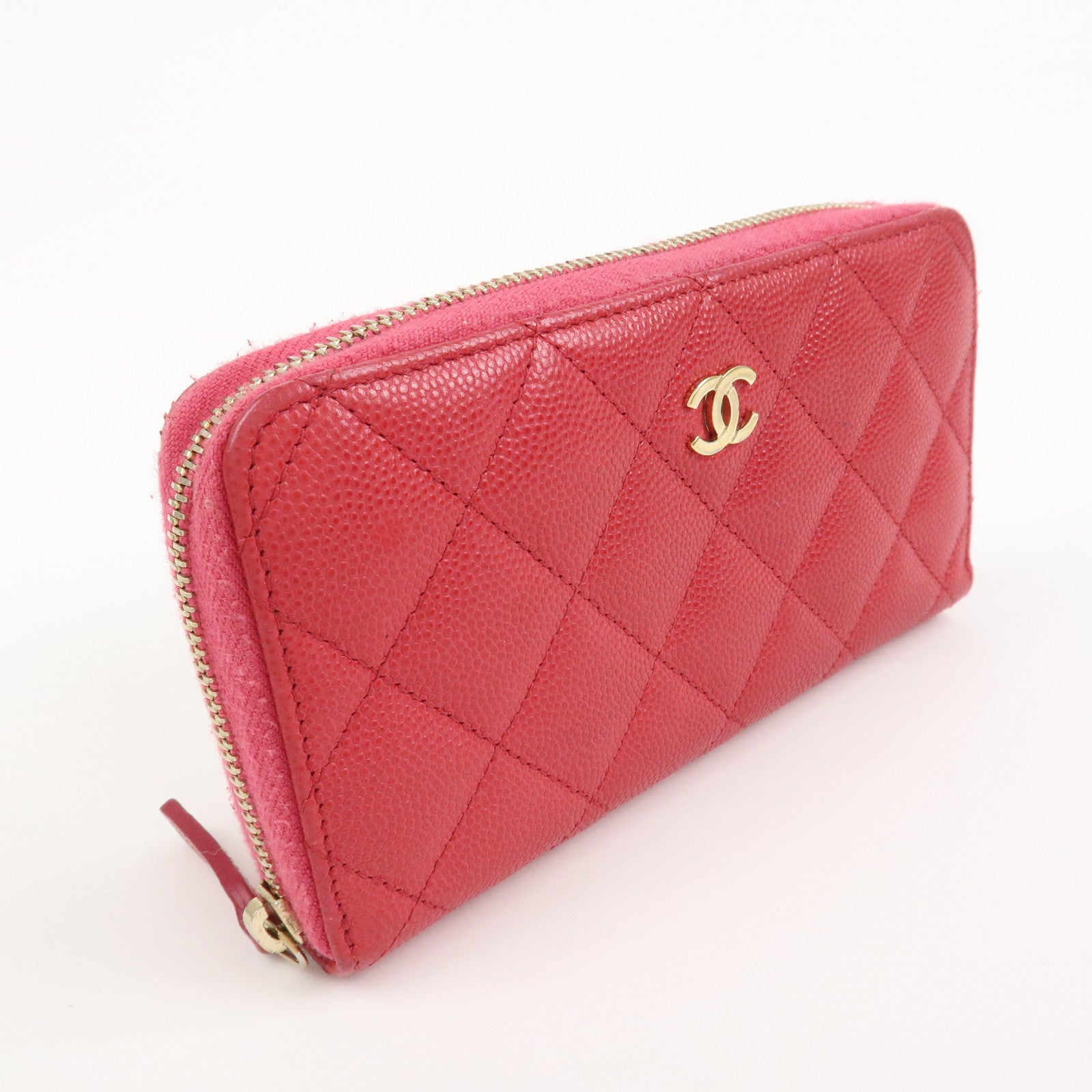 CHANEL COCO Mark Caviarskin Round Zippy Long Wallet Pink