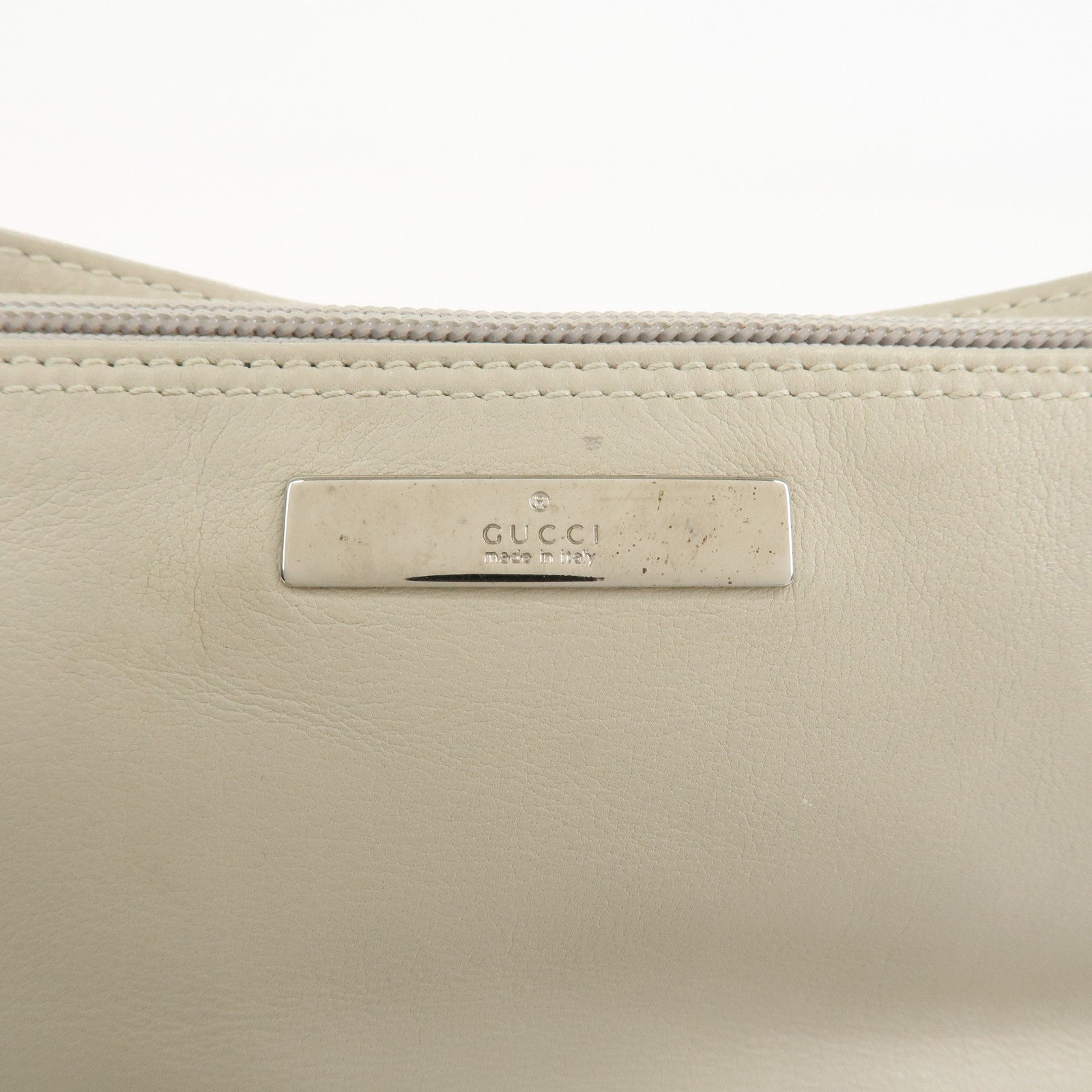 GUCCI Boat Bag Leather Pouch Hand Bag Ivory 039・1103