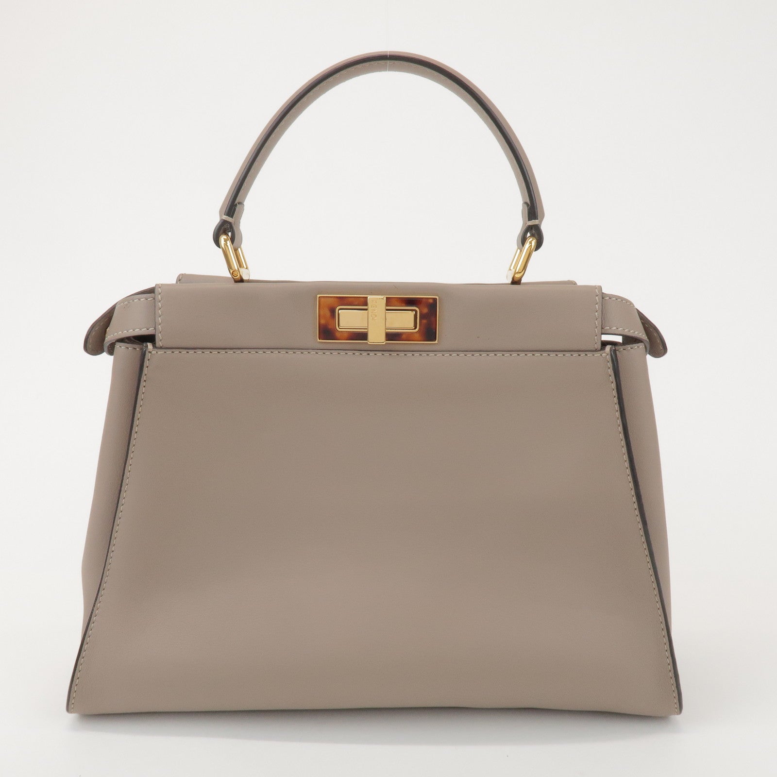 FENDI Peekaboo Leather Medium 2Way Hand Bag Greige Beige 8BN290