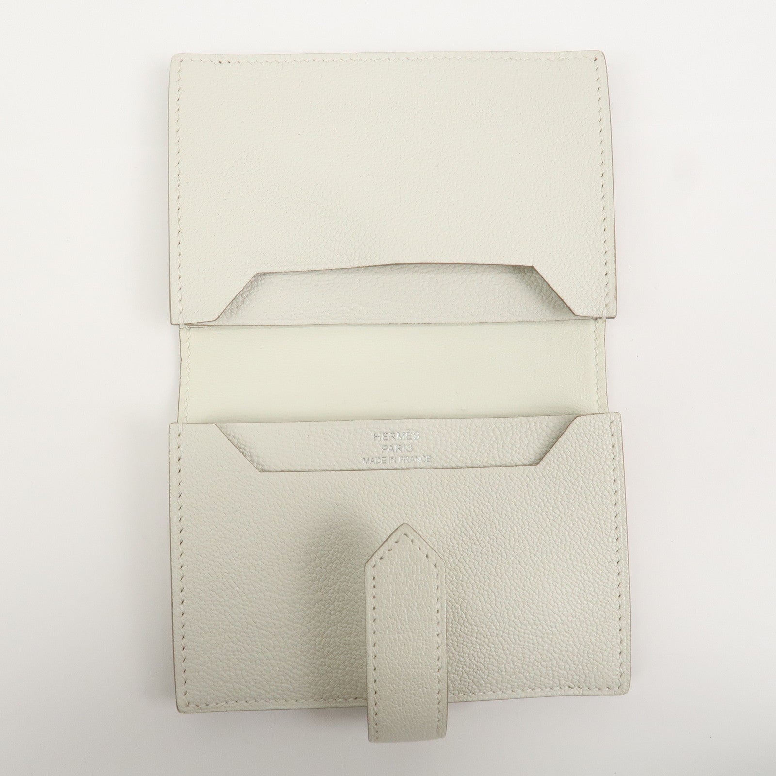 HERMES Bearn Chevre B Stamped Card Case Card Holder Craie