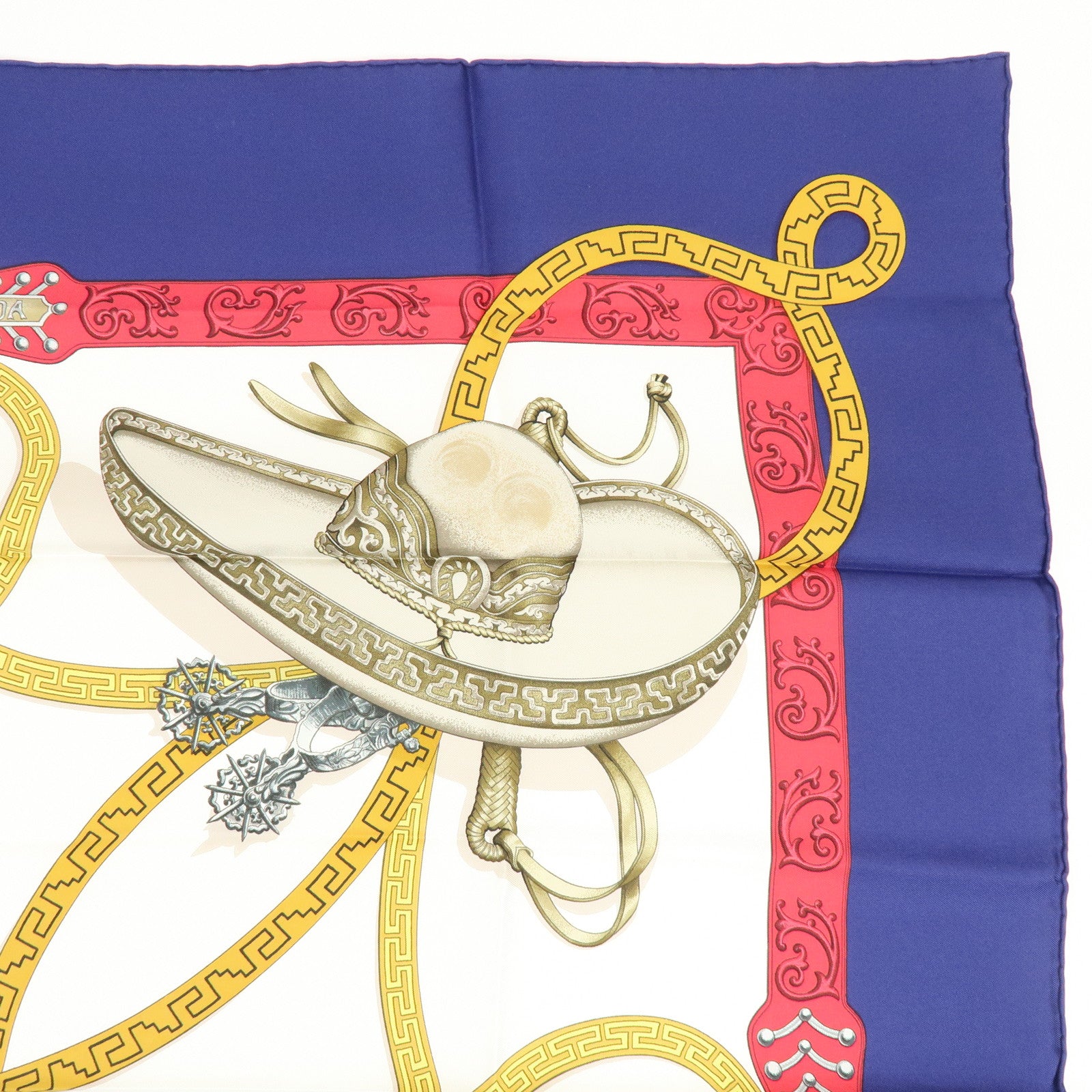 HERMES Carre 90 Silk 100% Scarf CHARREADA Navy White
