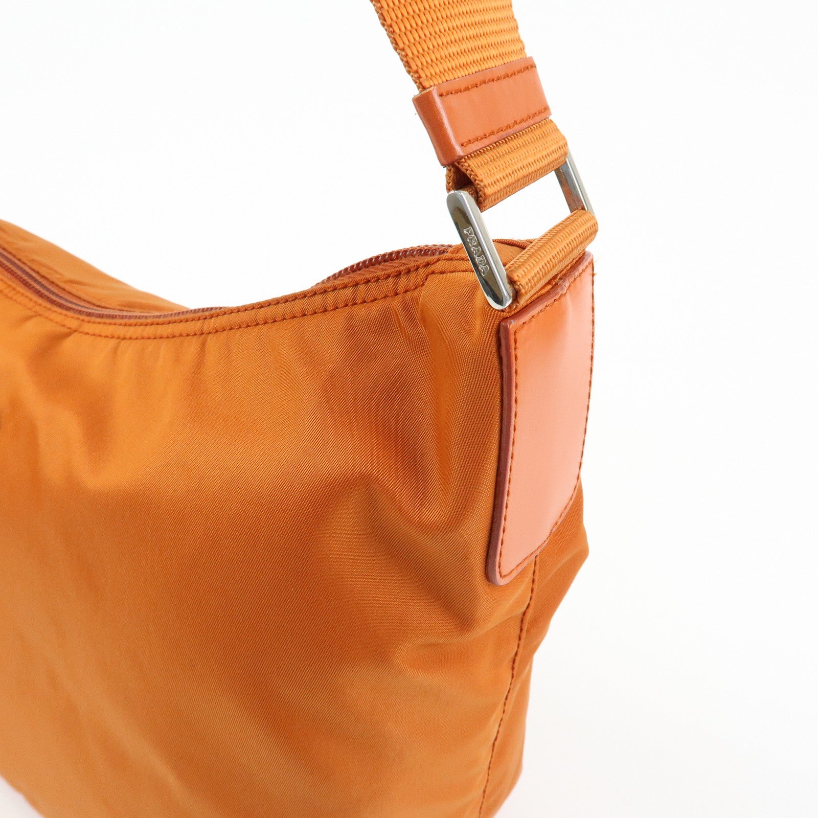 PRADA Triangle Logo Nylon Leather Shoulder Bag Crossbody Bag Orange