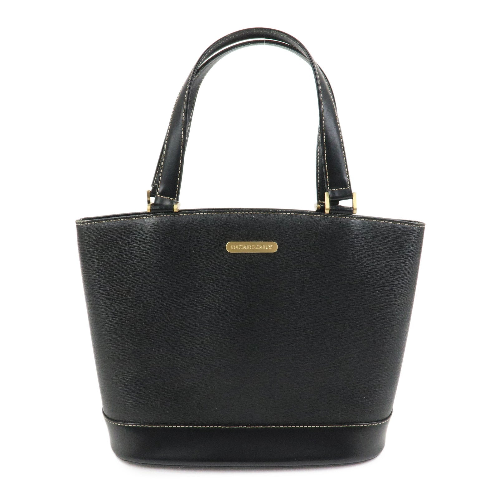 BURBERRY Logo Leather Tote Bag Shoulder Bag Hand Bag Black