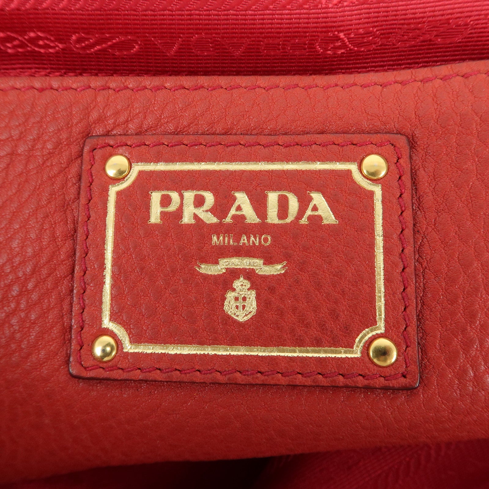 PRADA Triangle Logo Leather 2Way Tote Bag Shoulder Bag Red BN1713
