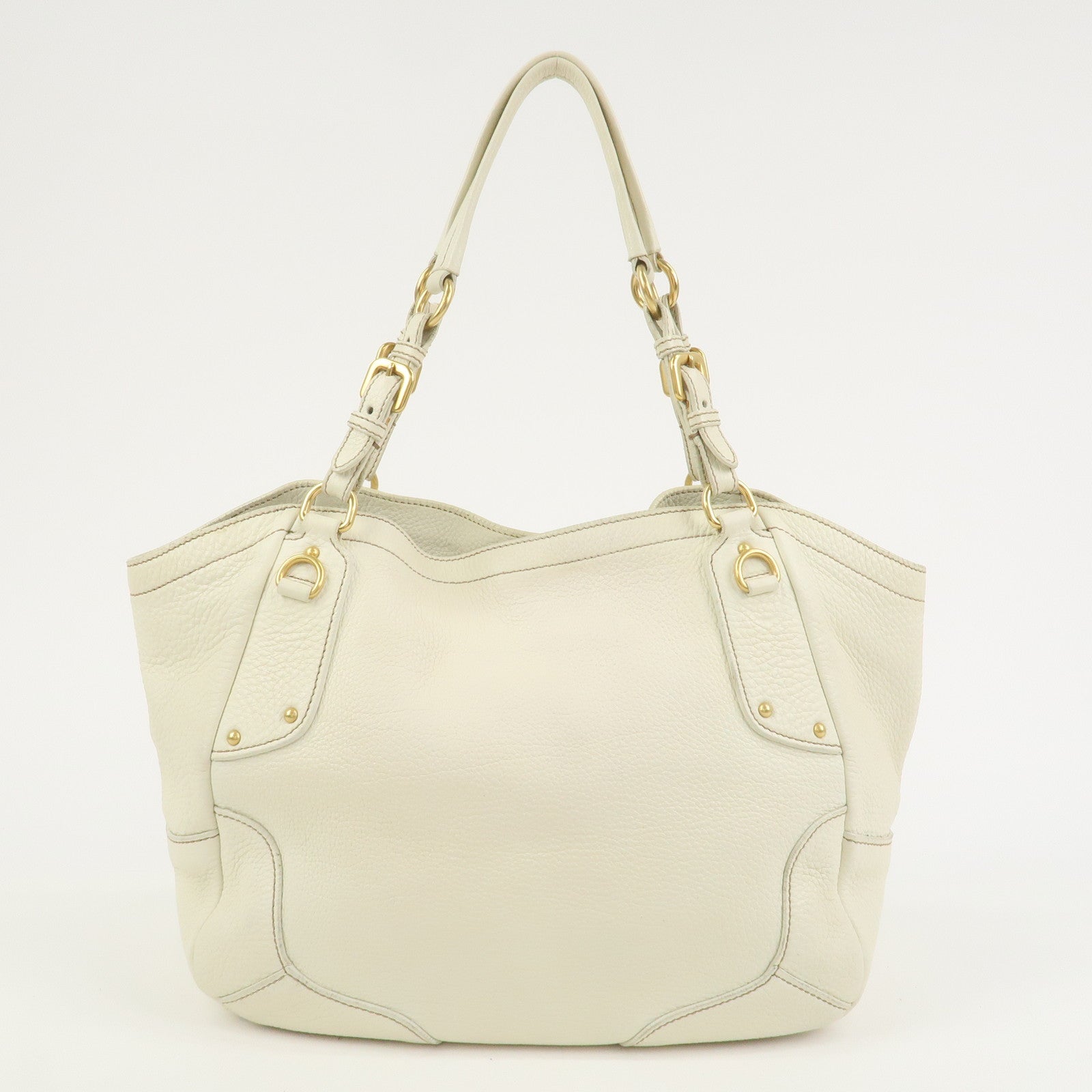 PRADA Logo Calf Leather Tote Bag Shoulder Bag Ivory BR3844