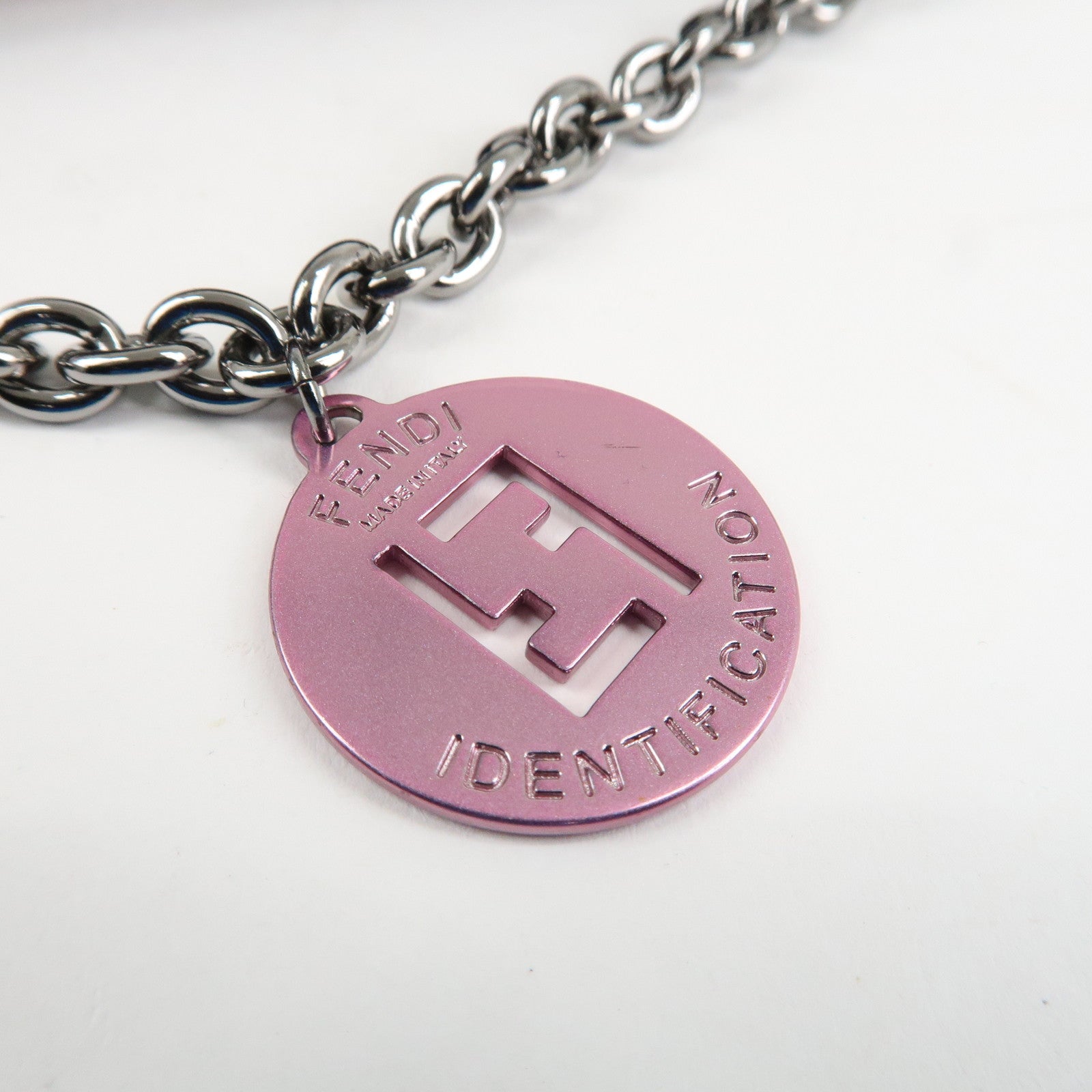 FENDI Zucchino Canvas Leather Chain Hand Bag Black Pink 8BR594 Used