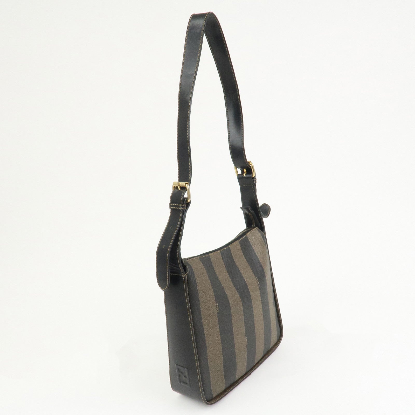 FENDI Pequin PVC Shoulder Bag Crossbody Bag Black 211 256510058
