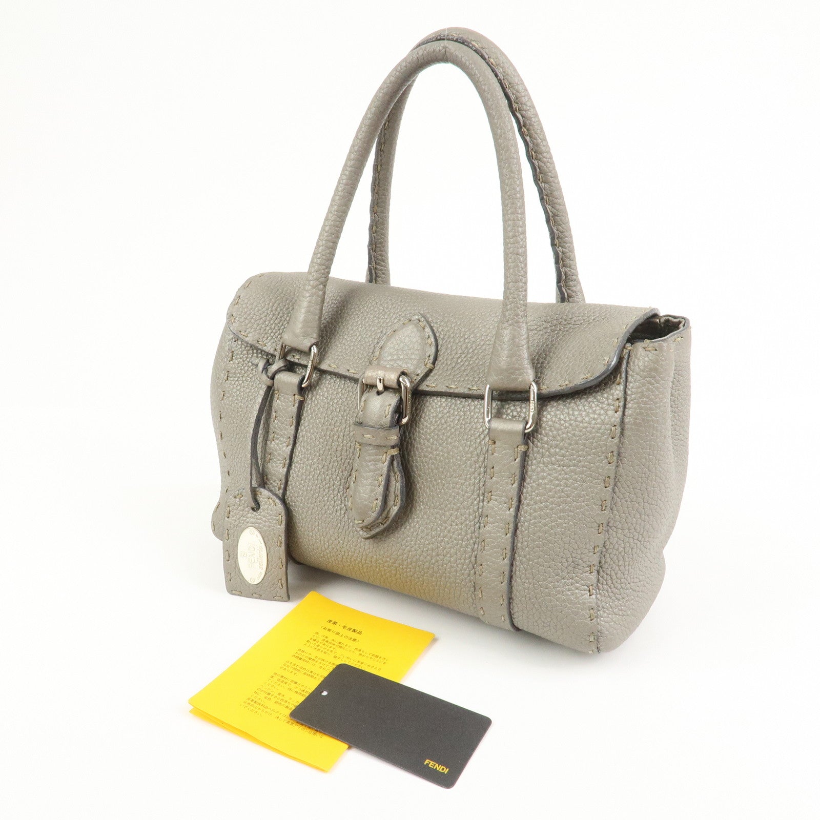 FENDI Seleria Mini Linda Leather Hand Shoulder Bag Greige 8BR486
