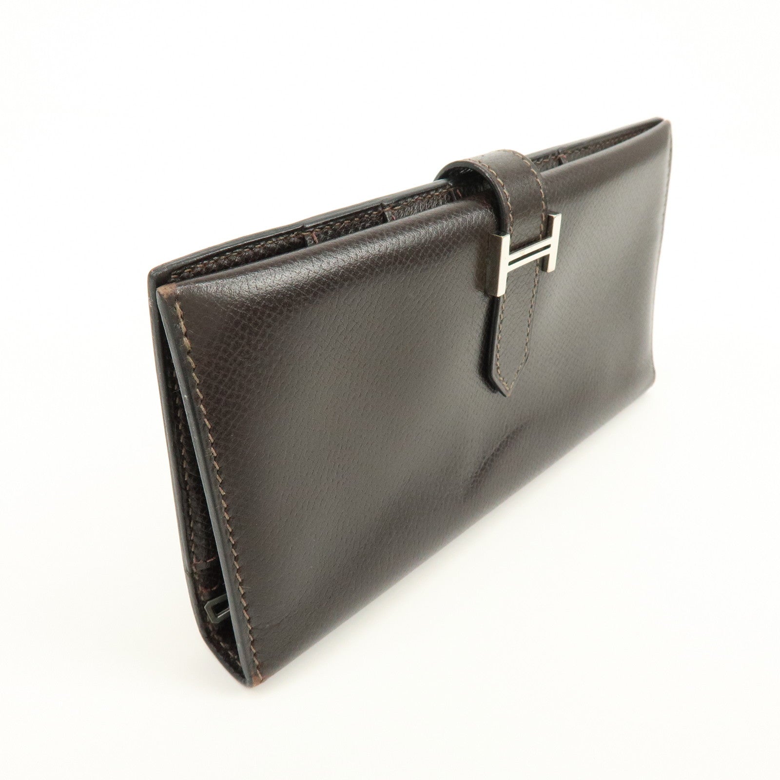 HERMES Béarn Classic Courchevel Long Wallet P Stamped Dark Brown