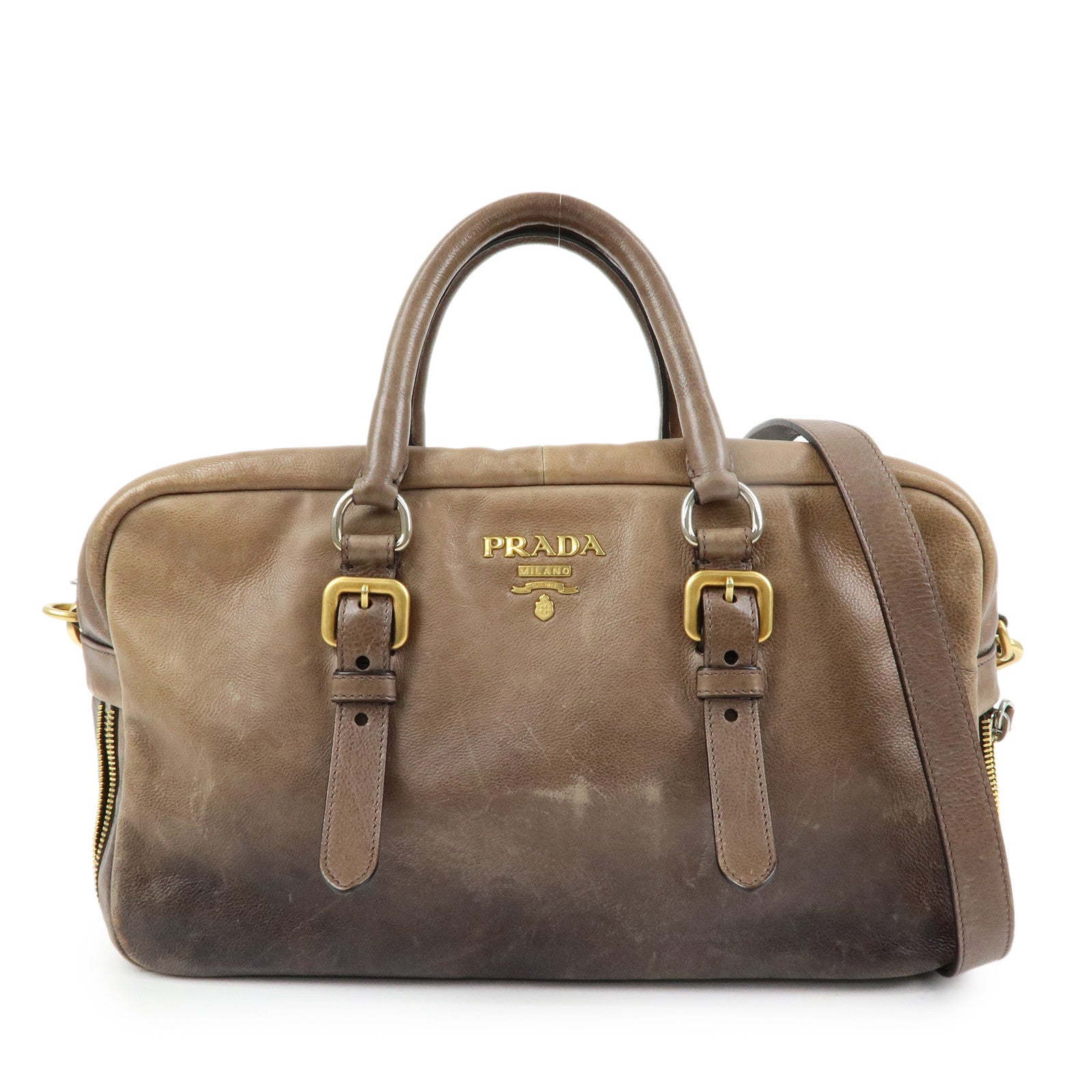 PRADA Logo Leather 2Way Bag Hand Bag Shoulder Bag Brown BL0472