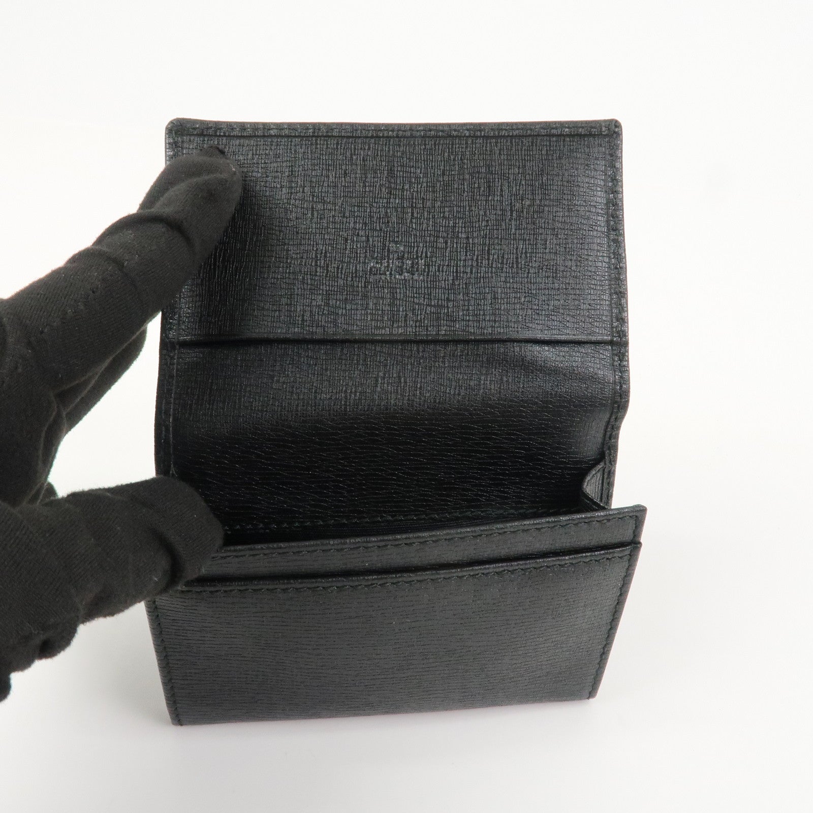 GUCCI Interlocking G Leather Card Case Black 306717