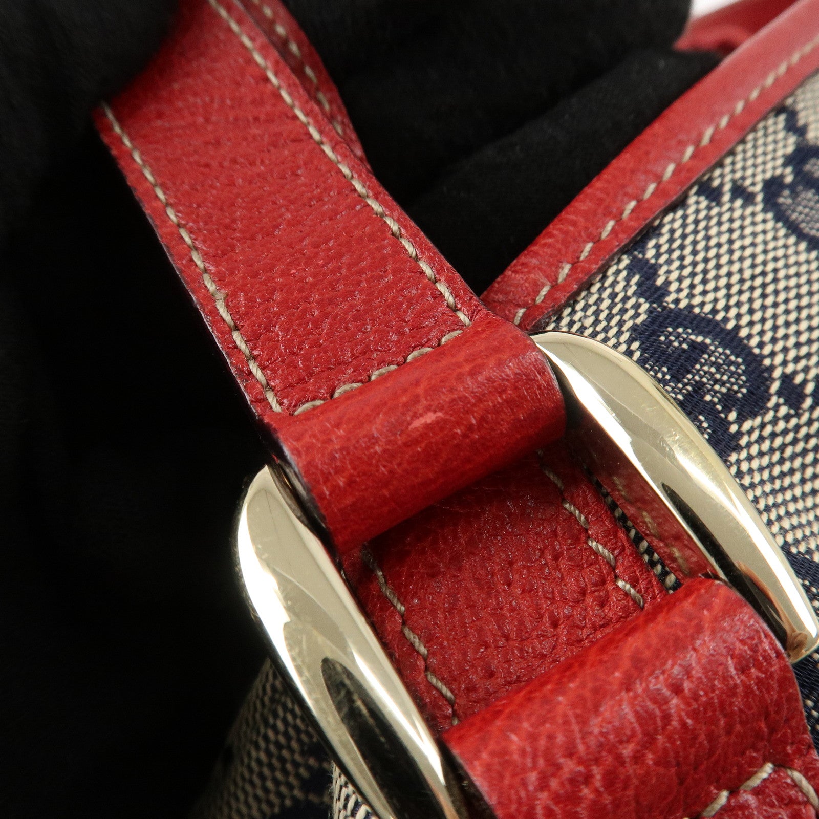 GUCCI Abbey GG Canvas Leather Tote Bag Shoulder Bag Navy Red 130736 Used