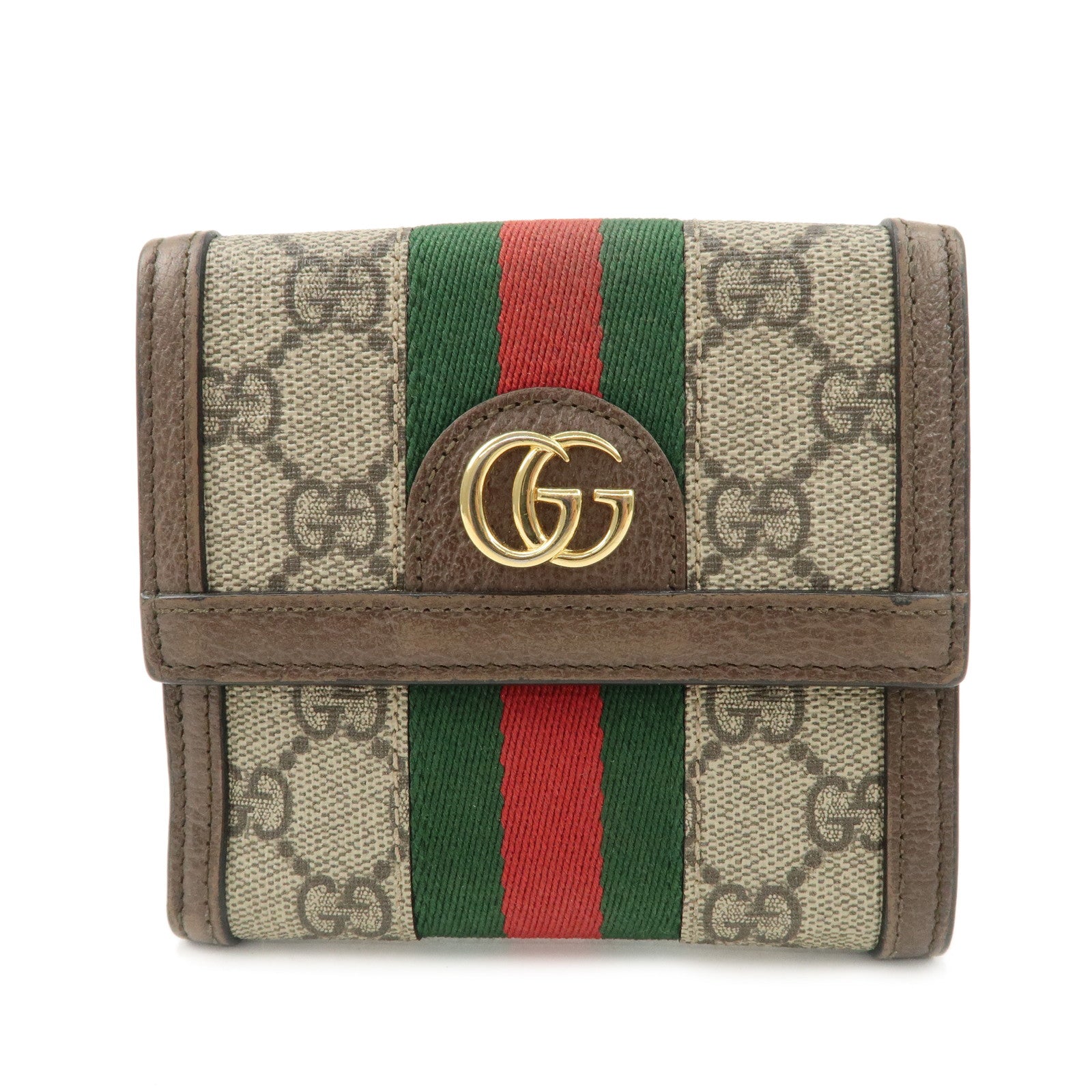 GUCCI Ophidia Sherry GG Supreme Wallet Beige Brown 523173 Used