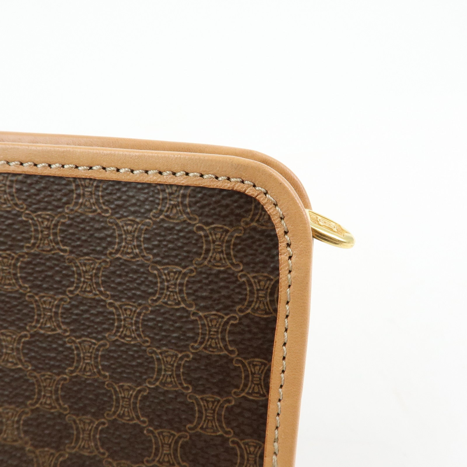 CELINE Macadam PVC Leather Clutch Bag Cosmetic Pouch Brown