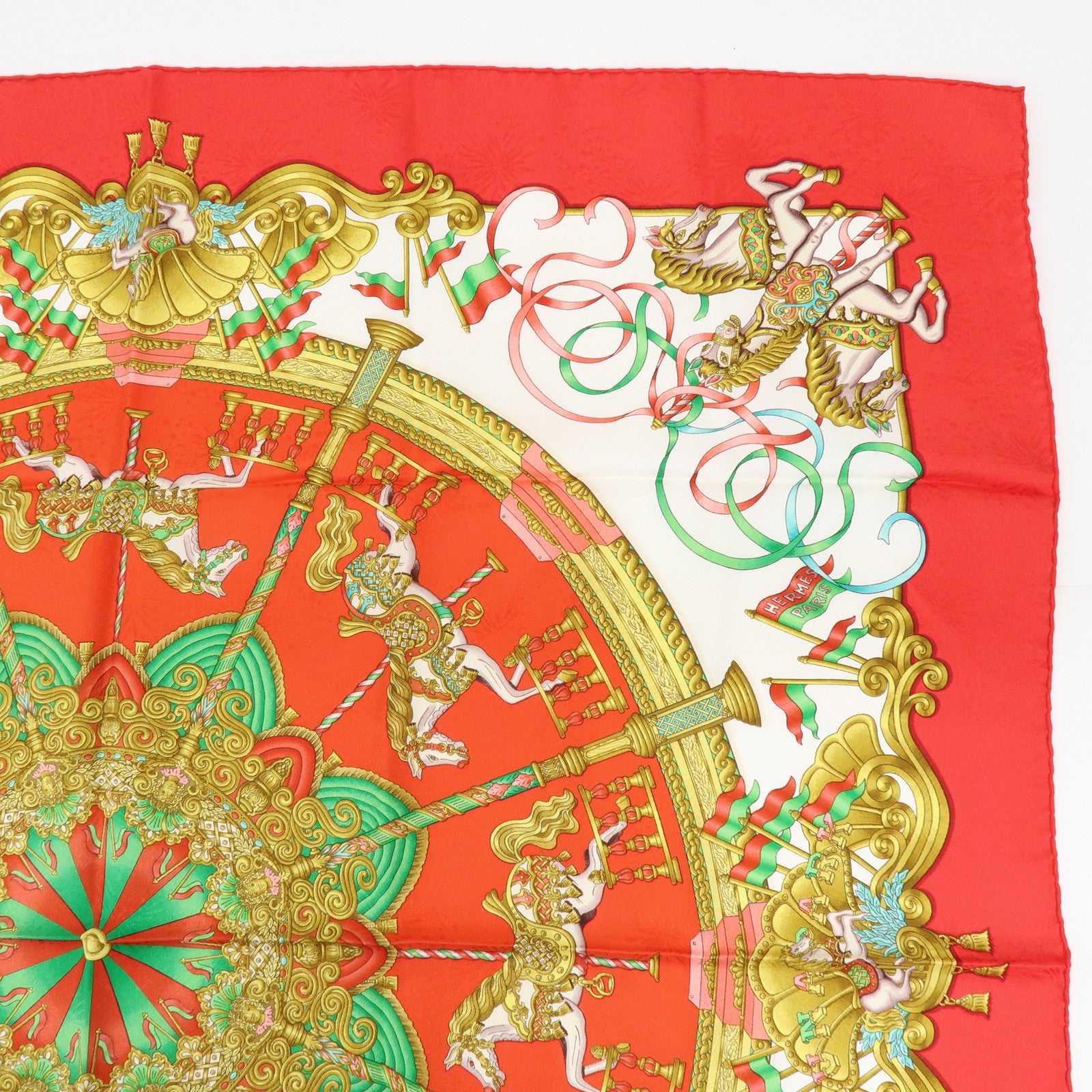 HERMES Carre 90 Silk 100% Scarf LUNA PARK Red Gold