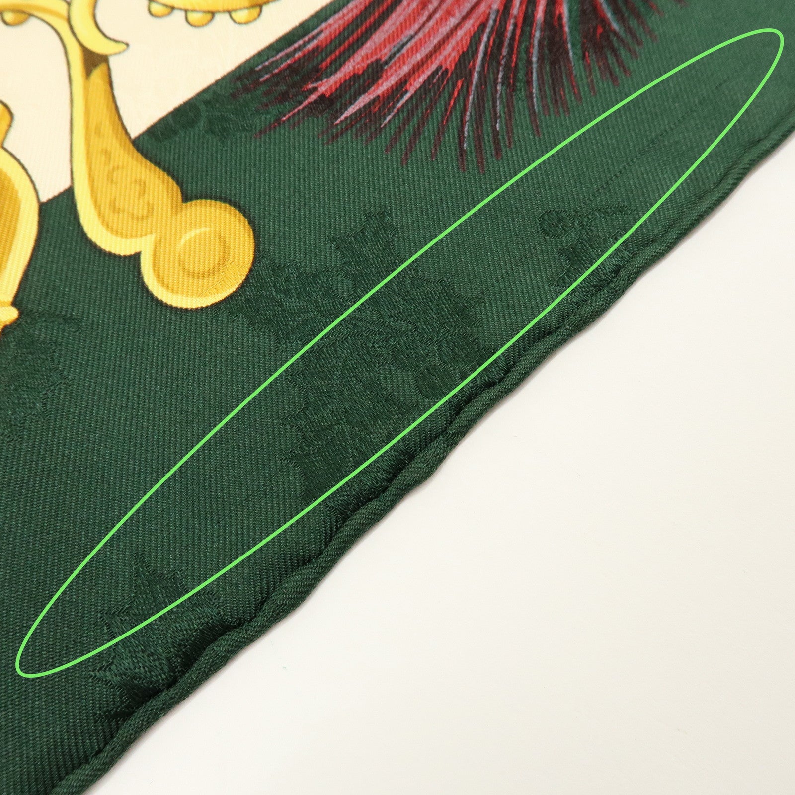 HERMES Carre 90 100% Silk Scarf Plumes et Grelots Moss Green Beige