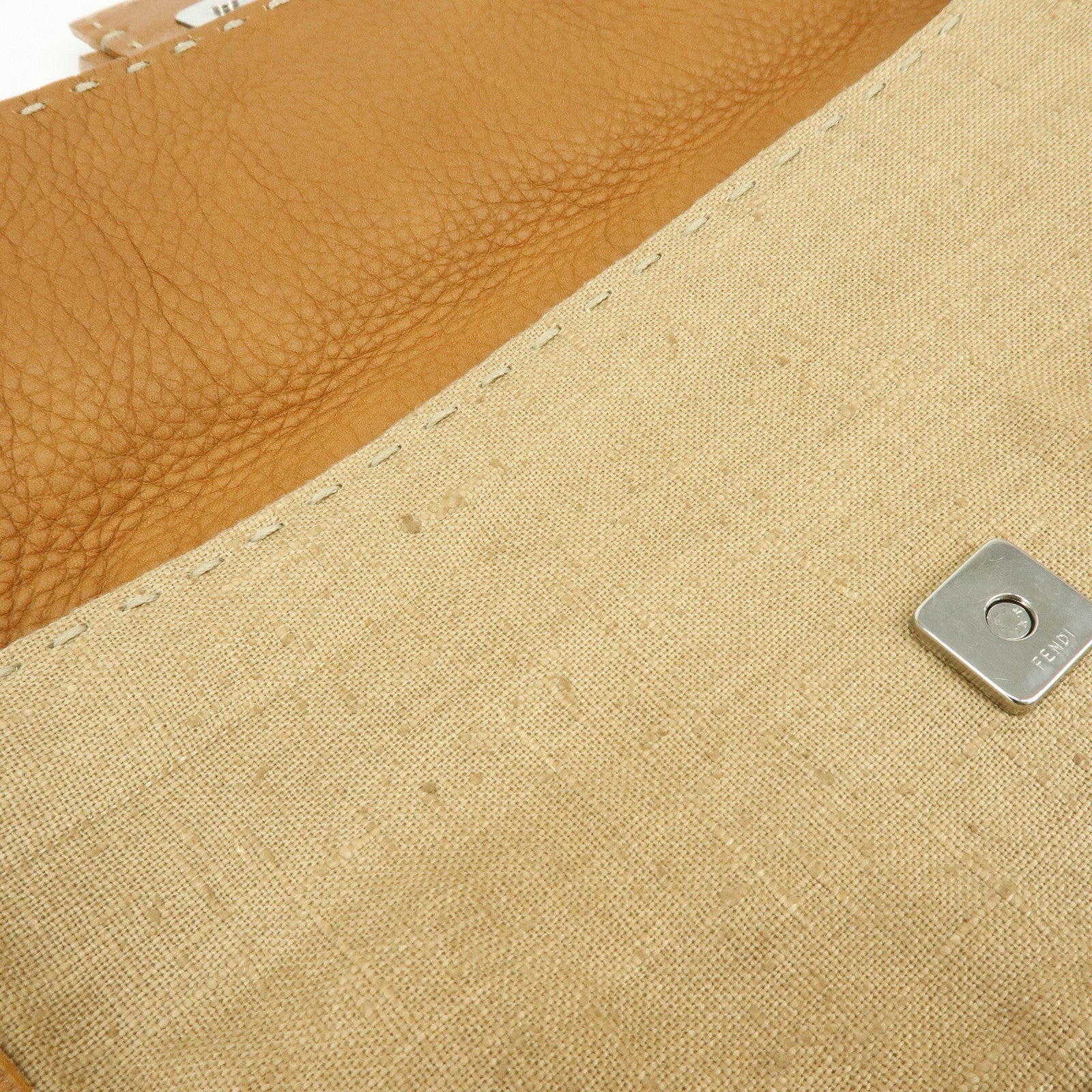 FENDI Mamma Baguette Selleria Linen Leather Shoulder Bag 8BR101