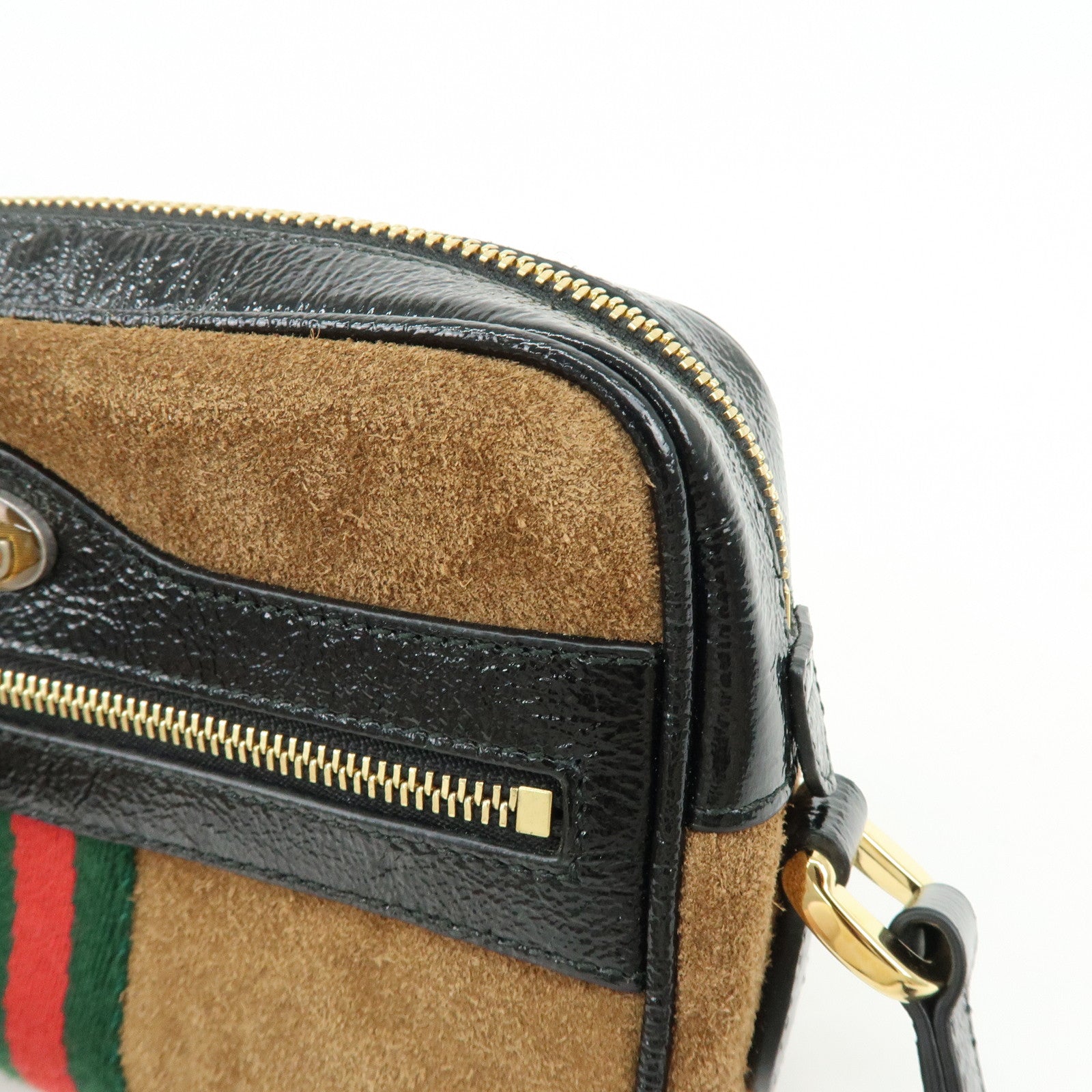 GUCCI Ophidia Sherry Suede Patent Leather Shoulder Bag Brown 573321