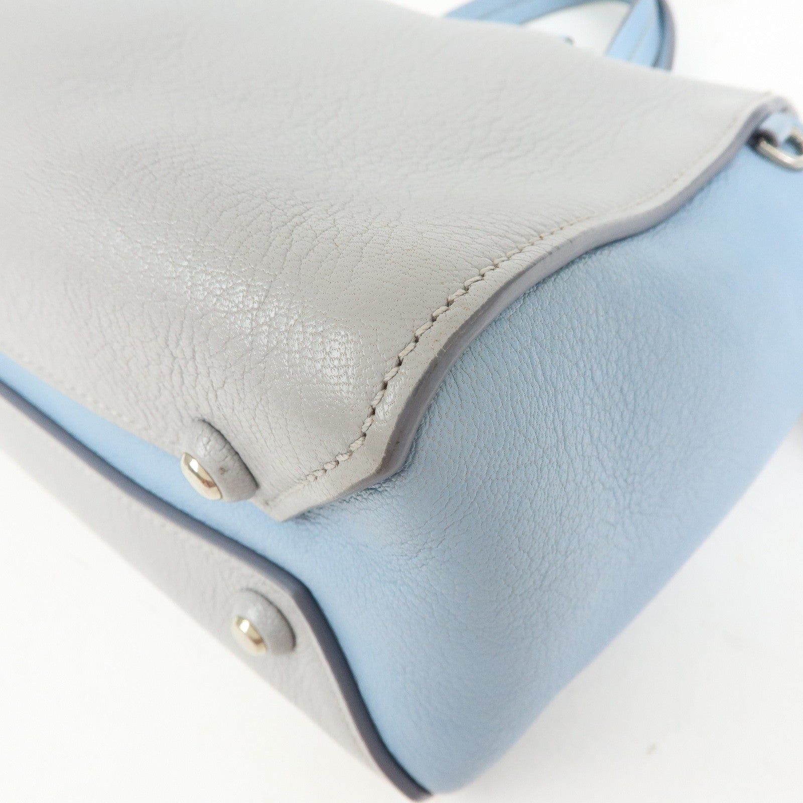 MIU MIU Madras Leather 2Way Bag Hand Bag Gray Light Blue 5BB006