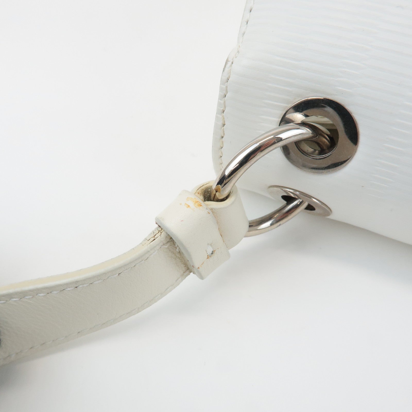 Ferragamo Gancini  Leather Shoulder Bag White Silver HDW Used