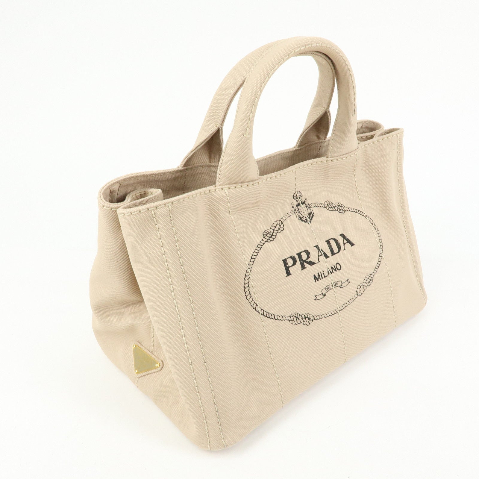 PRADA Canapa Triangle Logo 2Way Tote Hand Shoulder Bag Beige B1877G